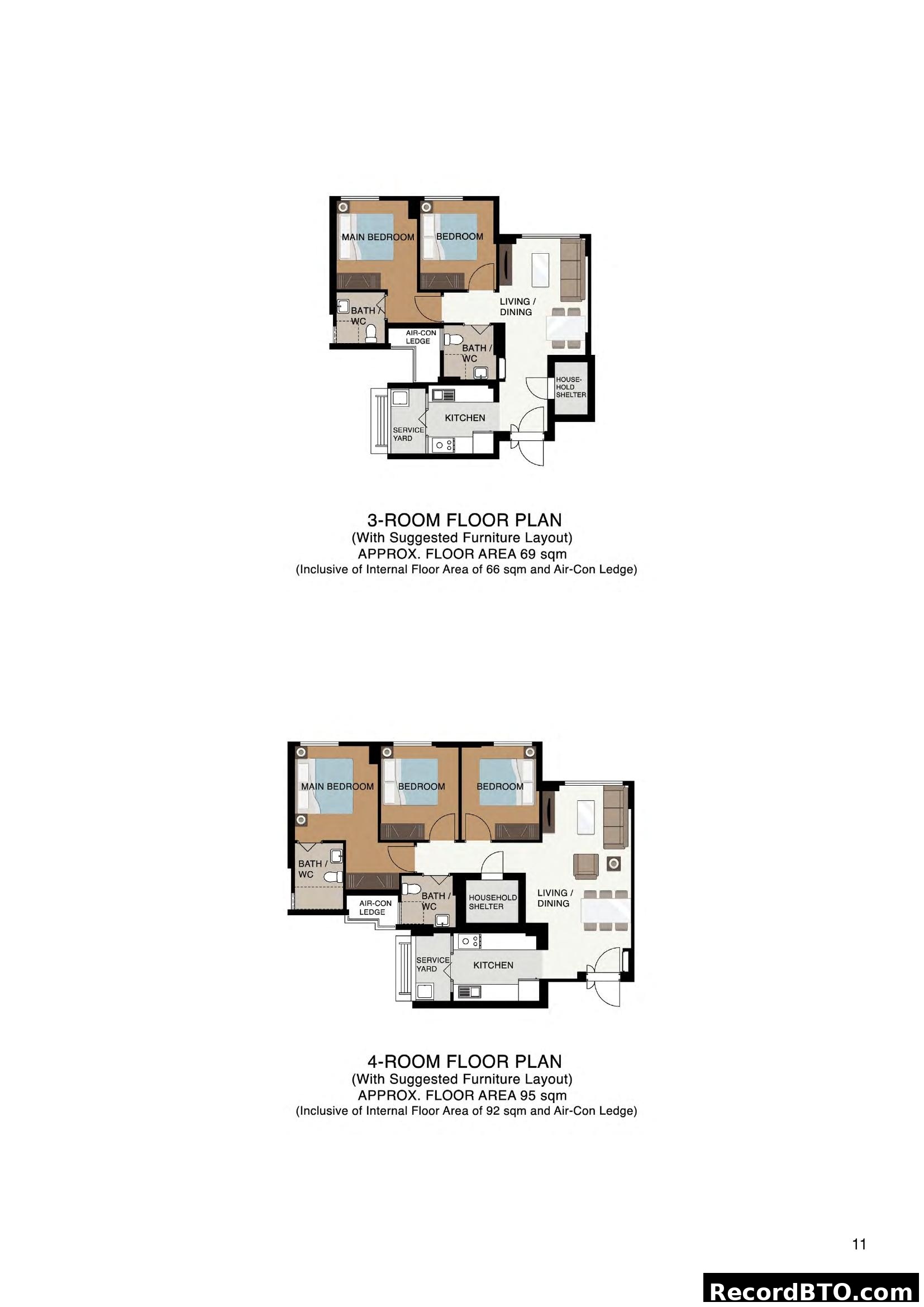 HDB BTO 3-Room and 4-Room Unit Floor Plans