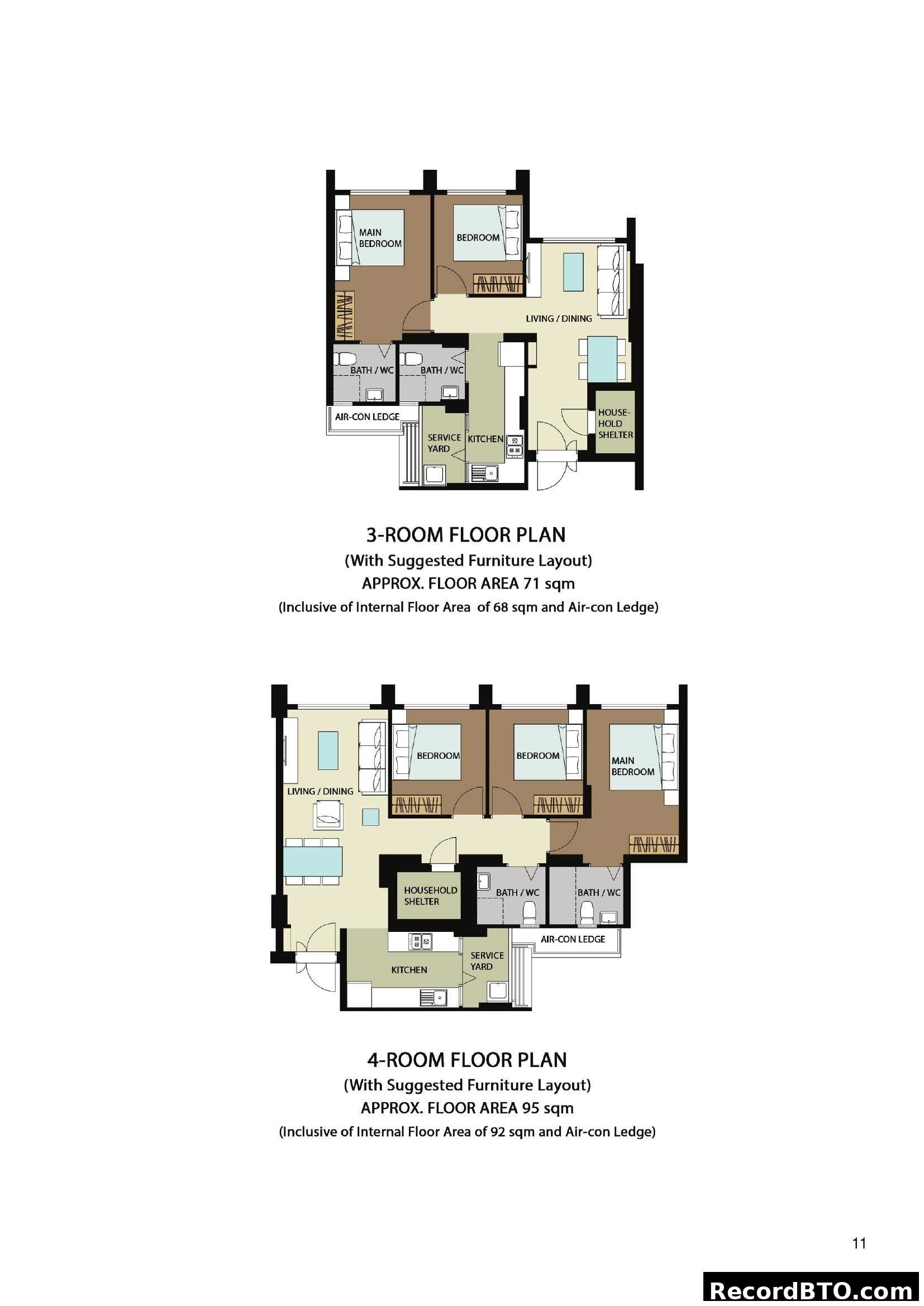 HDB BTO 3-Room and 4-Room Floor Plans
