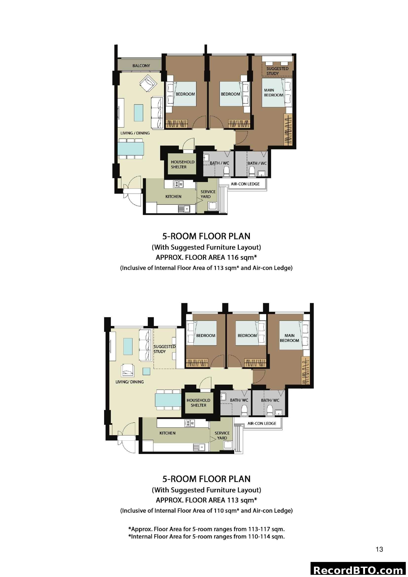 5-Room Floor Plans (2 Variations)