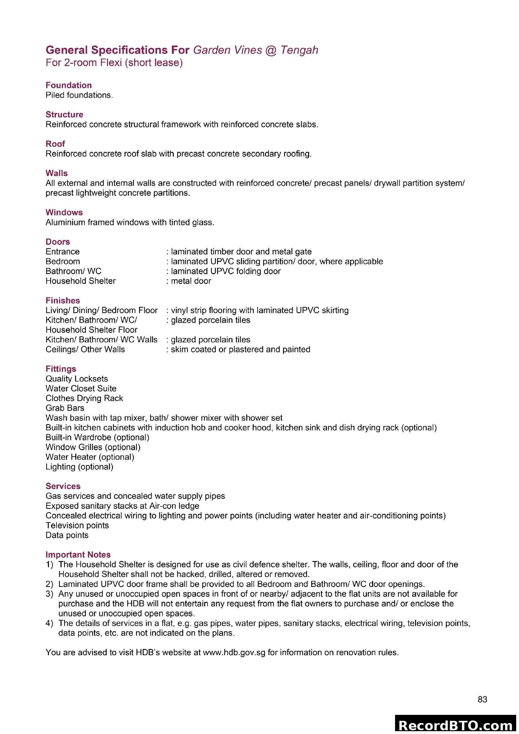 General Specifications for Garden Vines @ Tengah