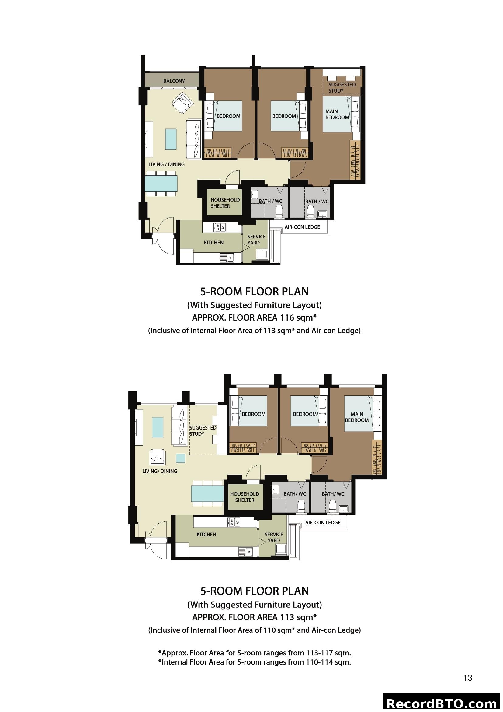 5-Room Floor Plans (2 Variations)