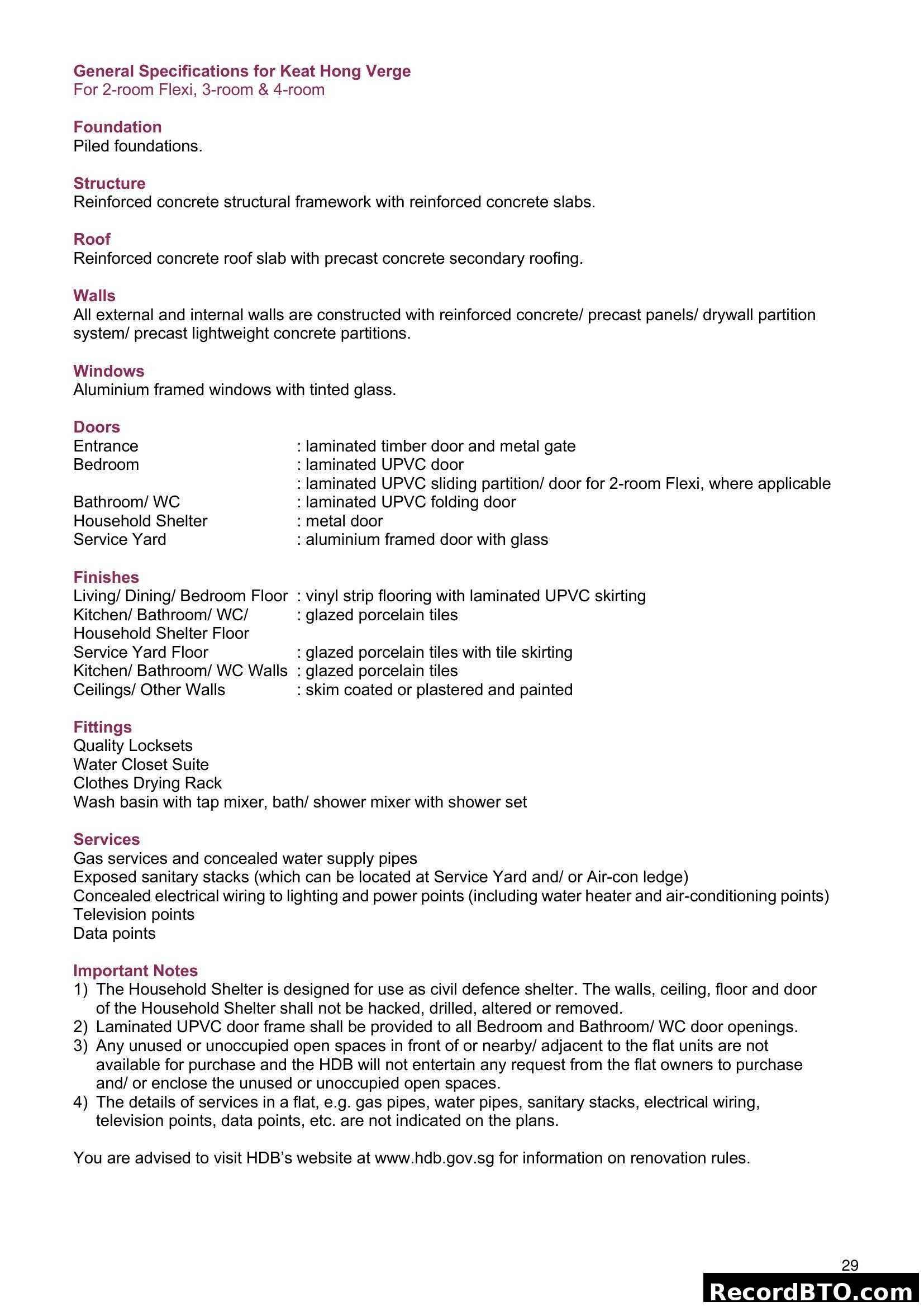 General Specifications for Keat Hong Verge