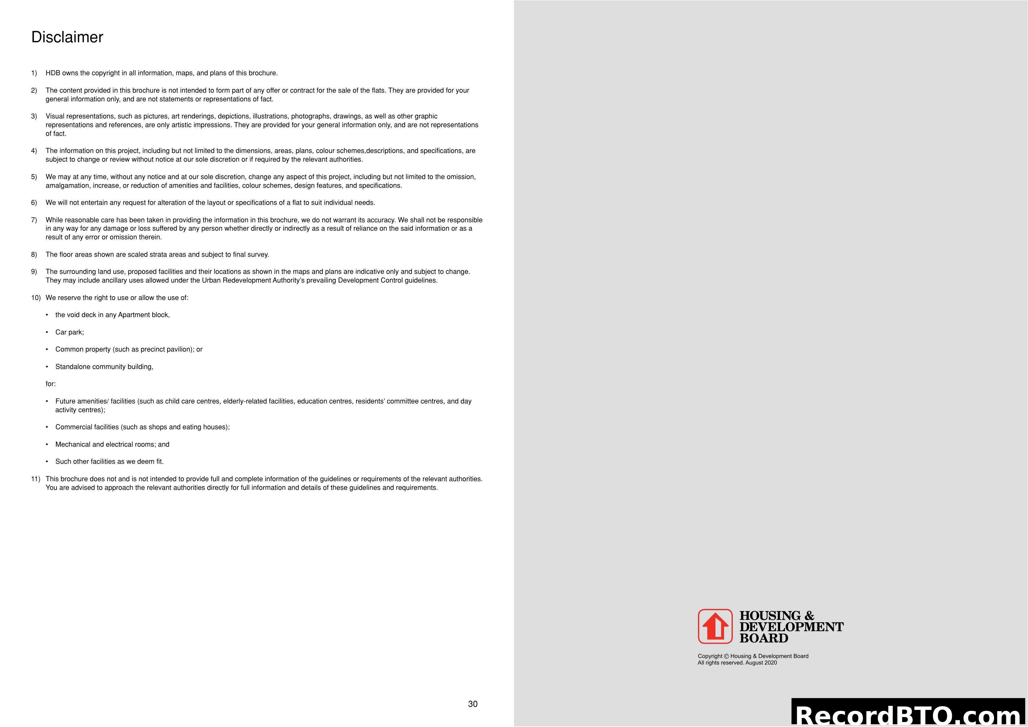 Disclaimer page from HDB brochure