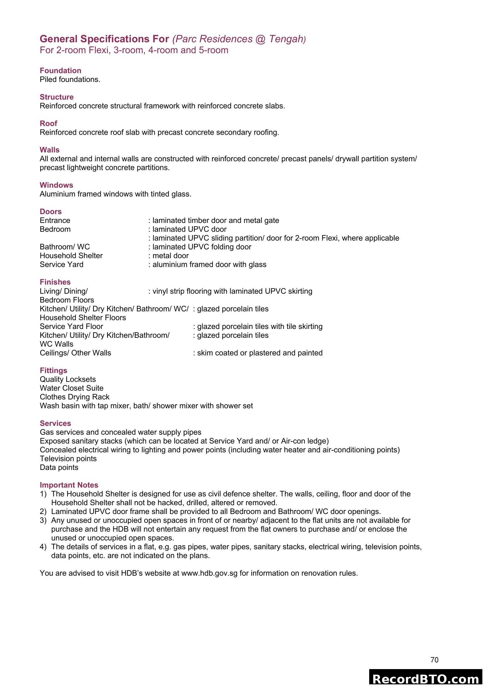 General Specifications Parc Residences @ Tengah