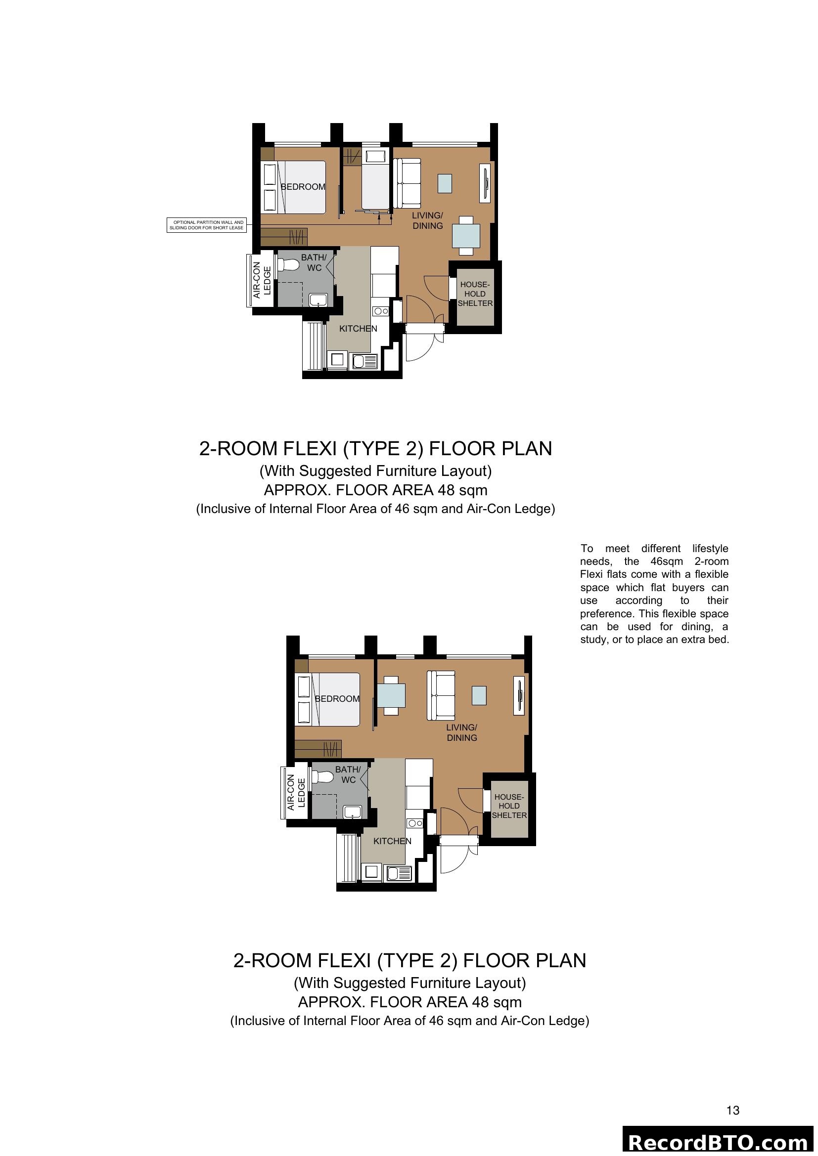 2-Room Flexi (Type 2) Floor Plan & Suggested Layout