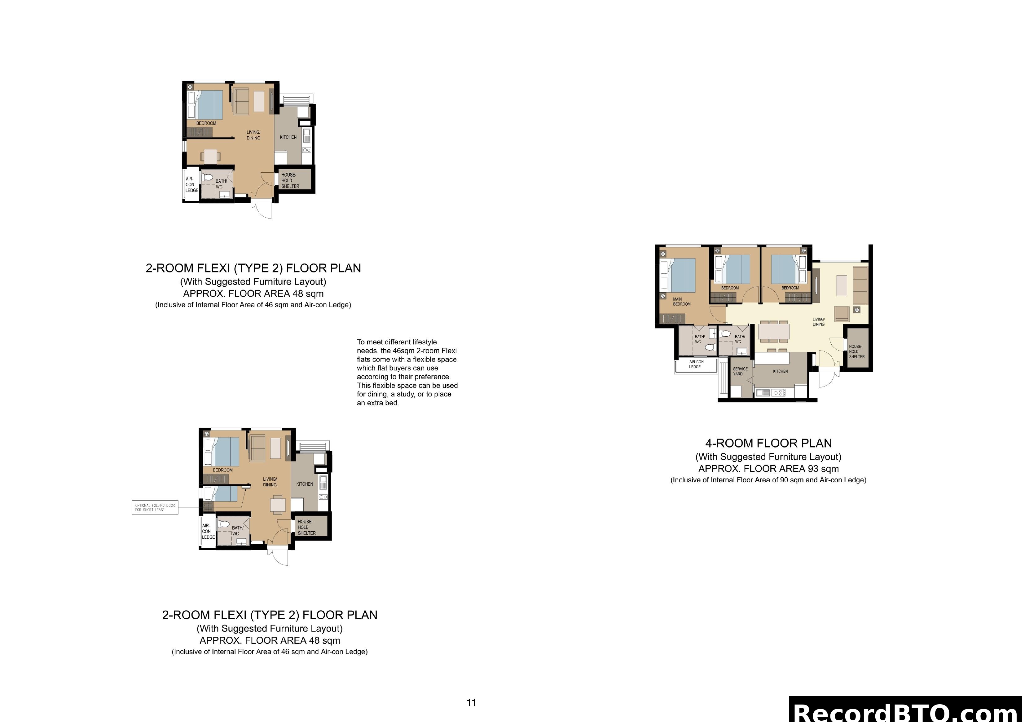 HDB Floor Plans: 2-Room Flexi & 4-Room Units