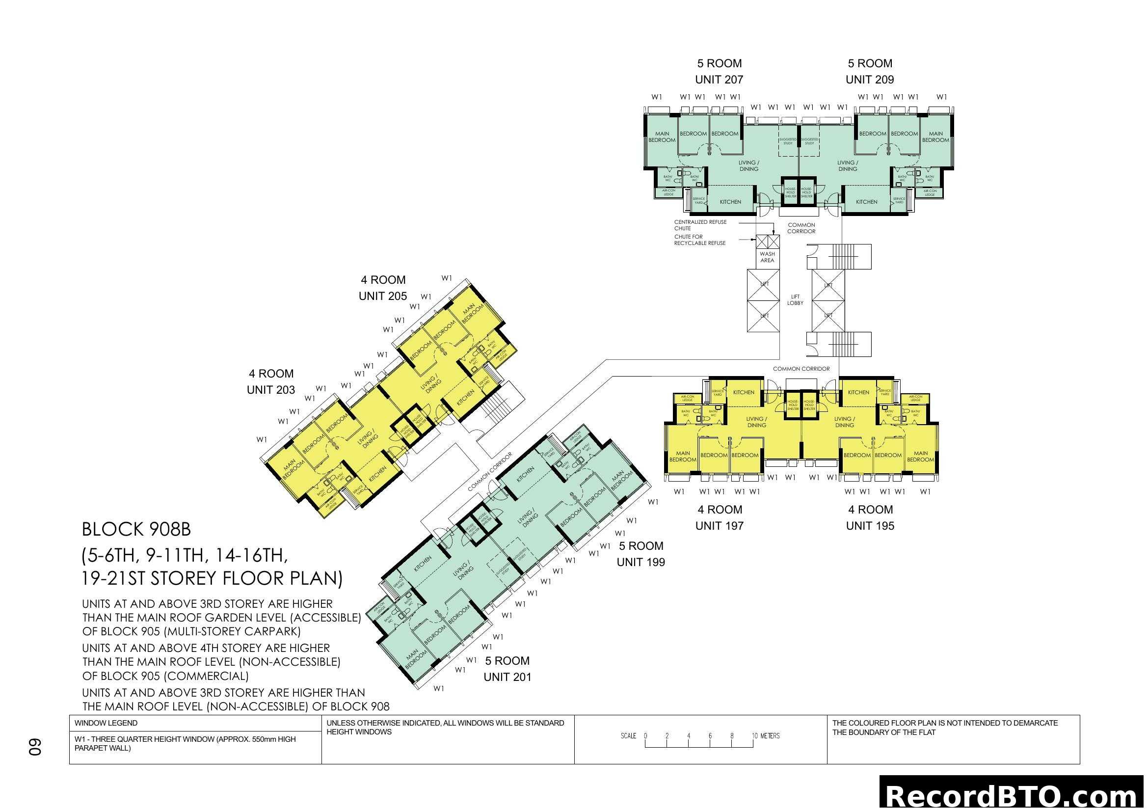 Block 908B (5-6th, 9-11th, 14-16th, 19-21st Storey Floor Plan)