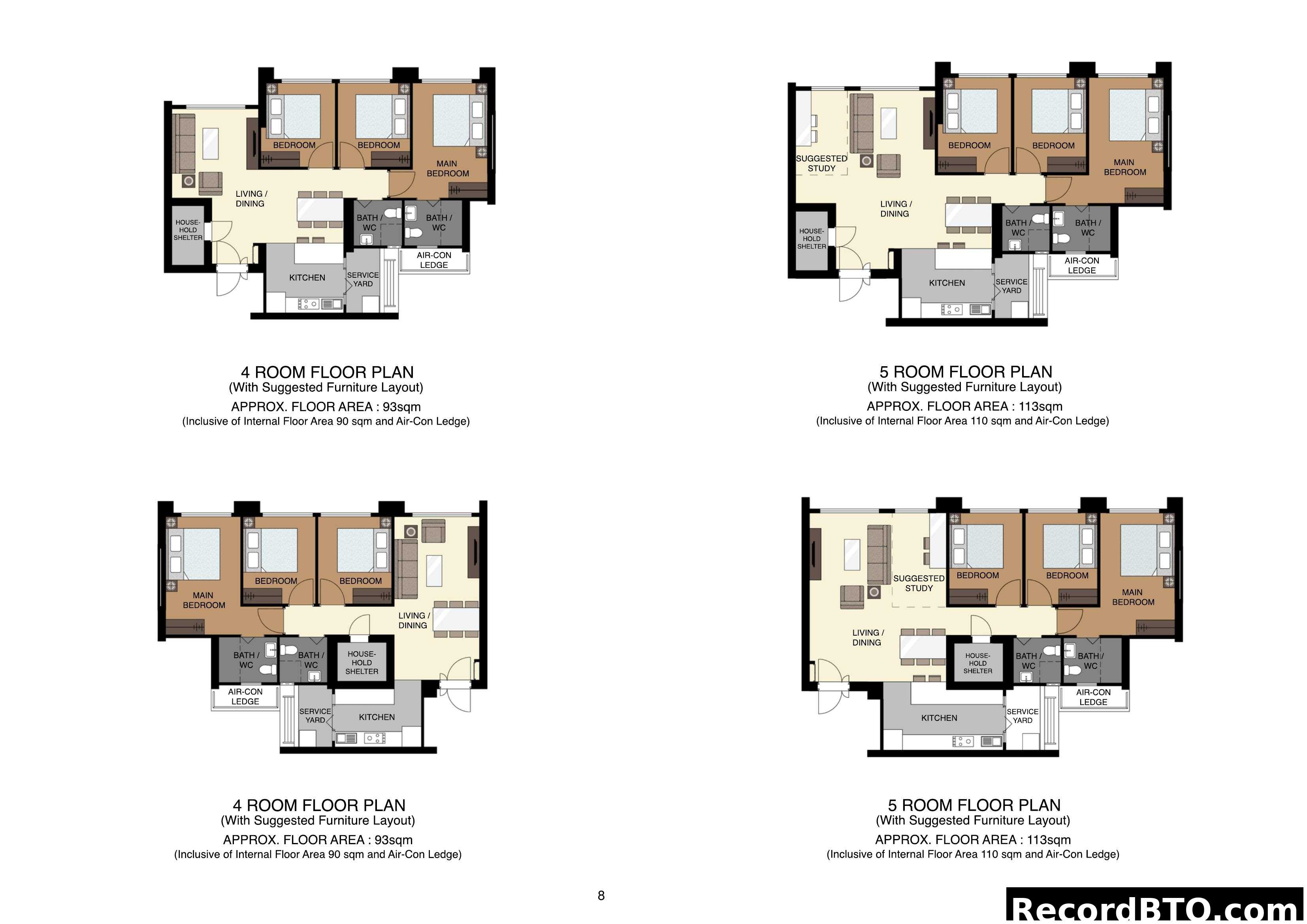 HDB BTO 4 and 5 Room Floor Plans (Suggested Layouts)
