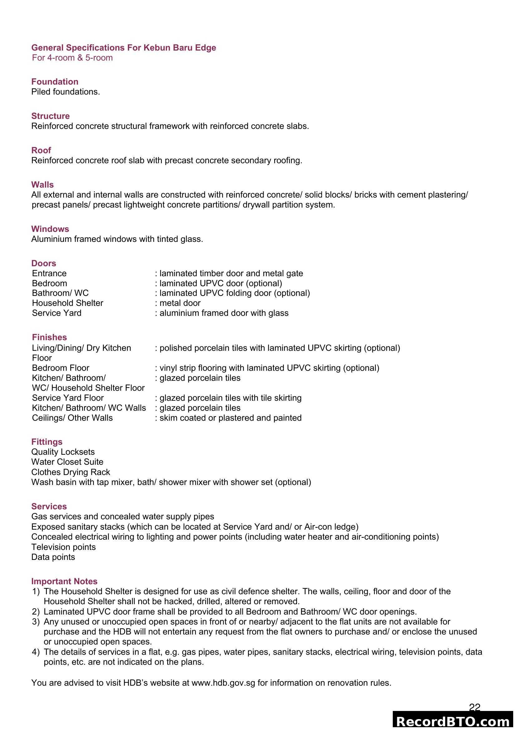 General Specifications for Kebun Baru Edge