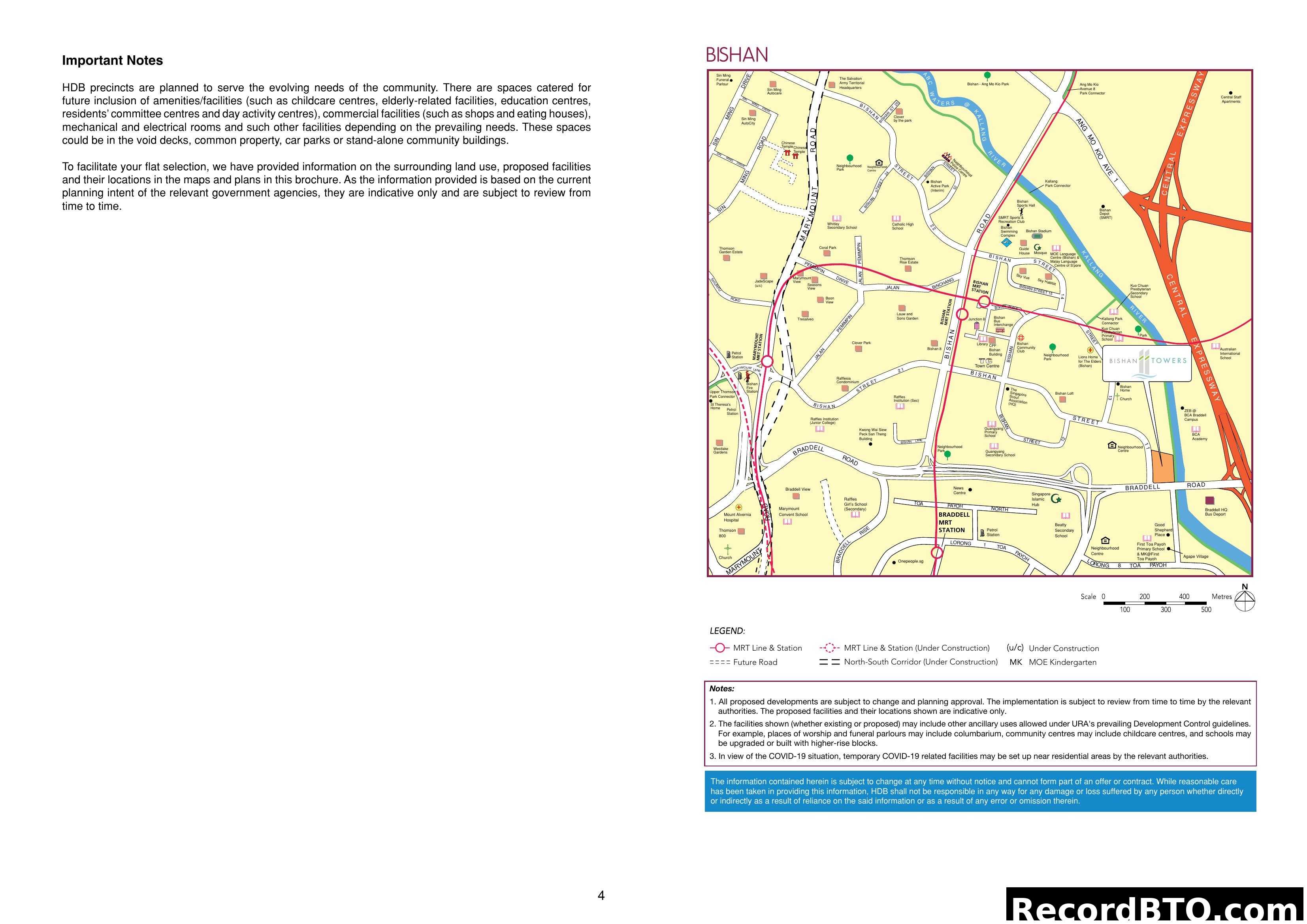 Bishan Area Map with Important Notes and Disclaimers