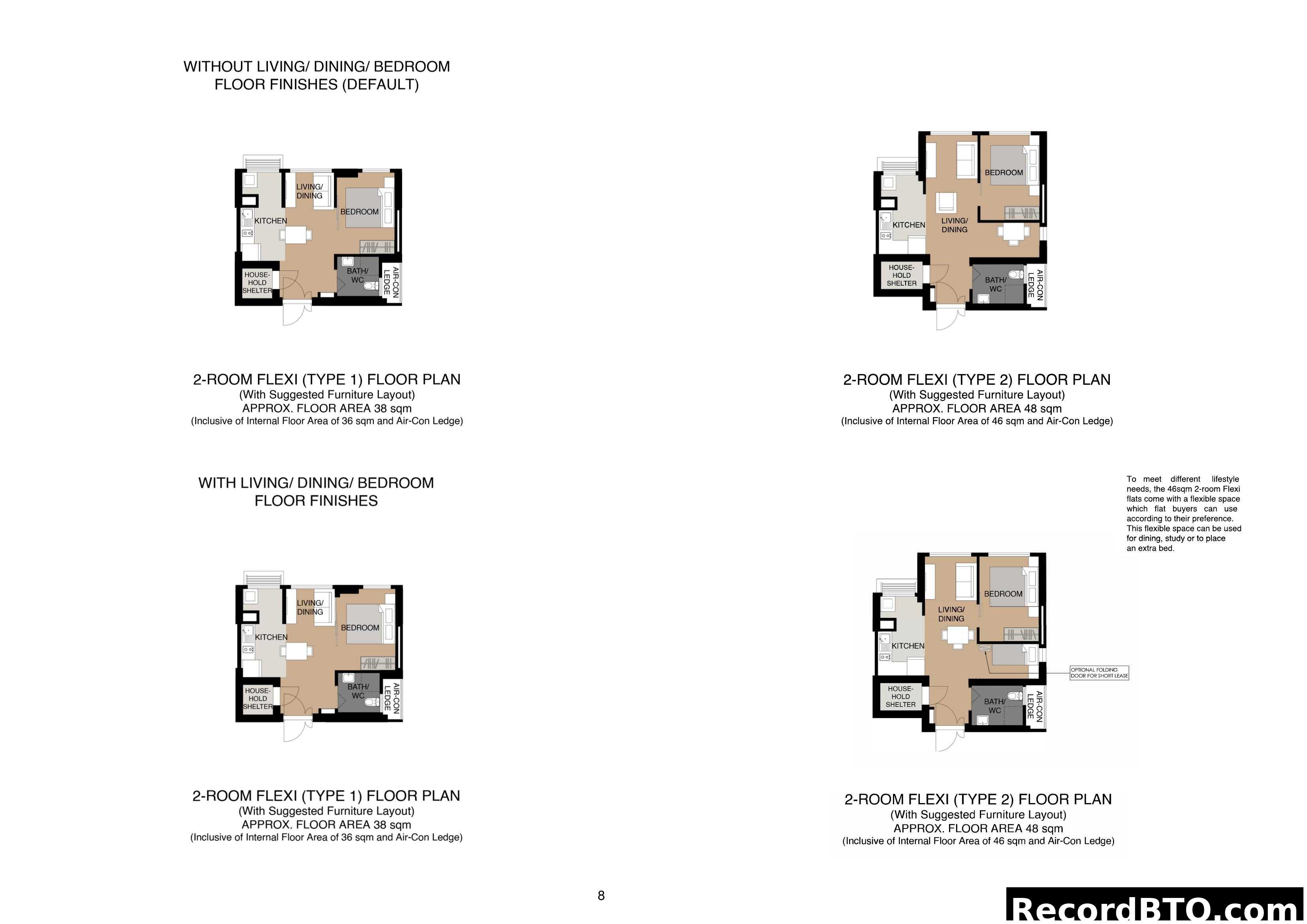 2-Room Flexi (Type 1 & 2) Floor Plans