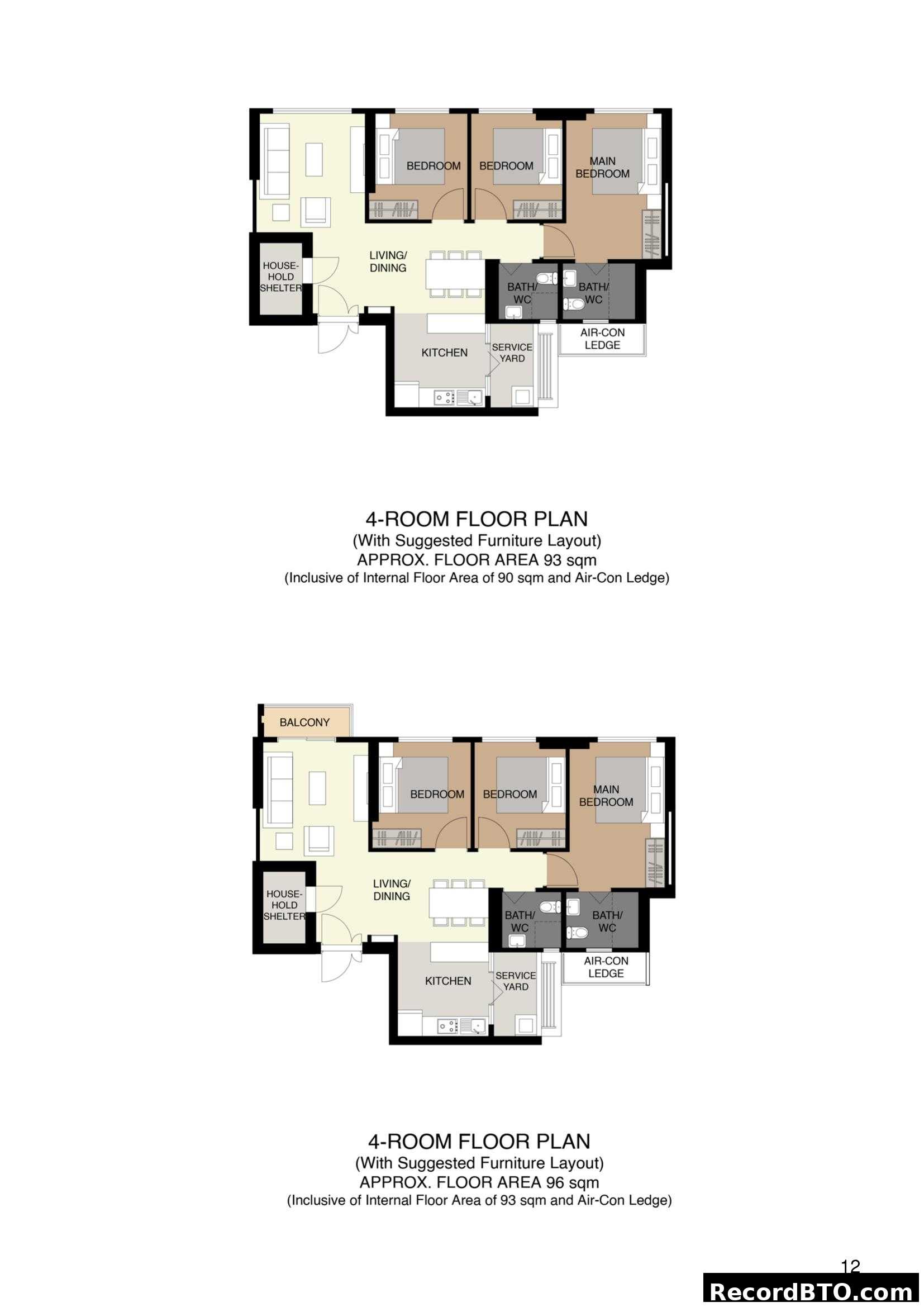 4-Room Floor Plans (Two Layouts)