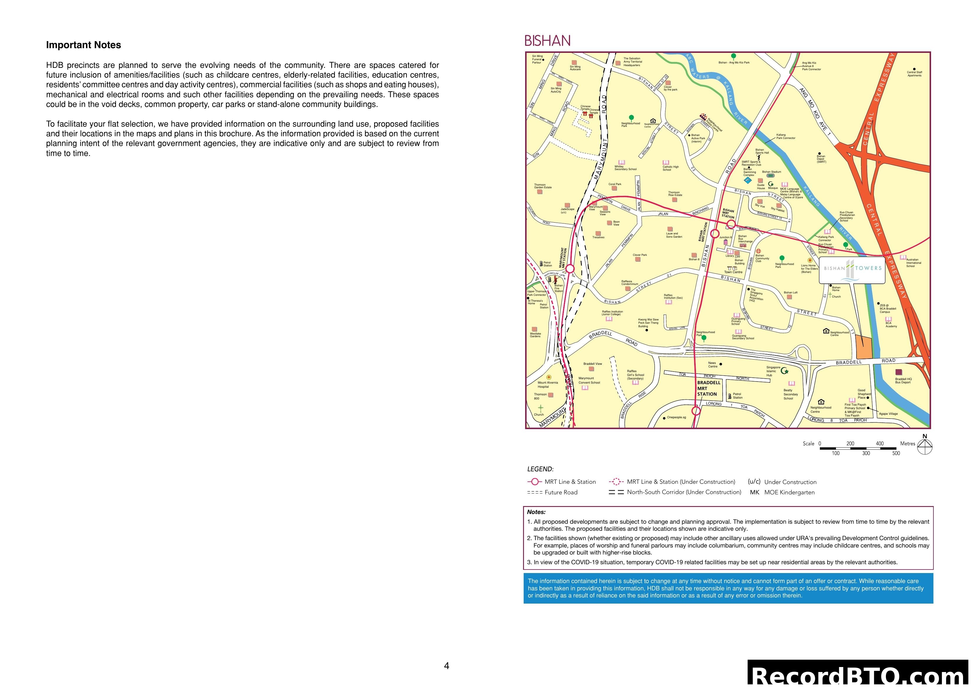 Bishan Area Map with Important Notes and Disclaimers