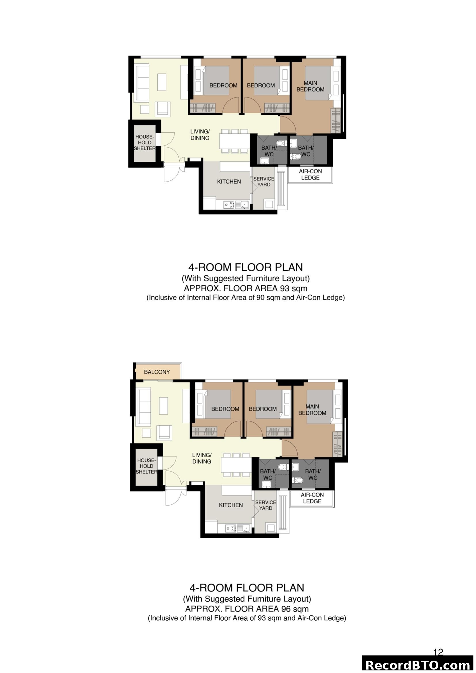 4-Room Floor Plans (Two Layouts)