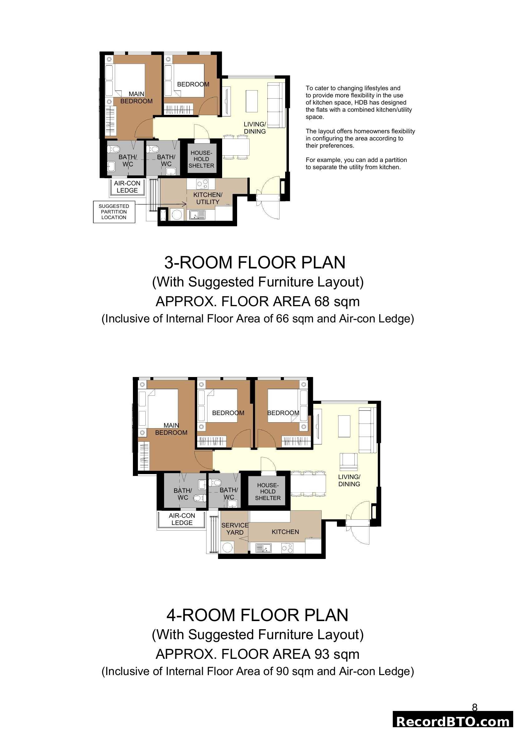 3-room and 4-room HDB Floor Plans
