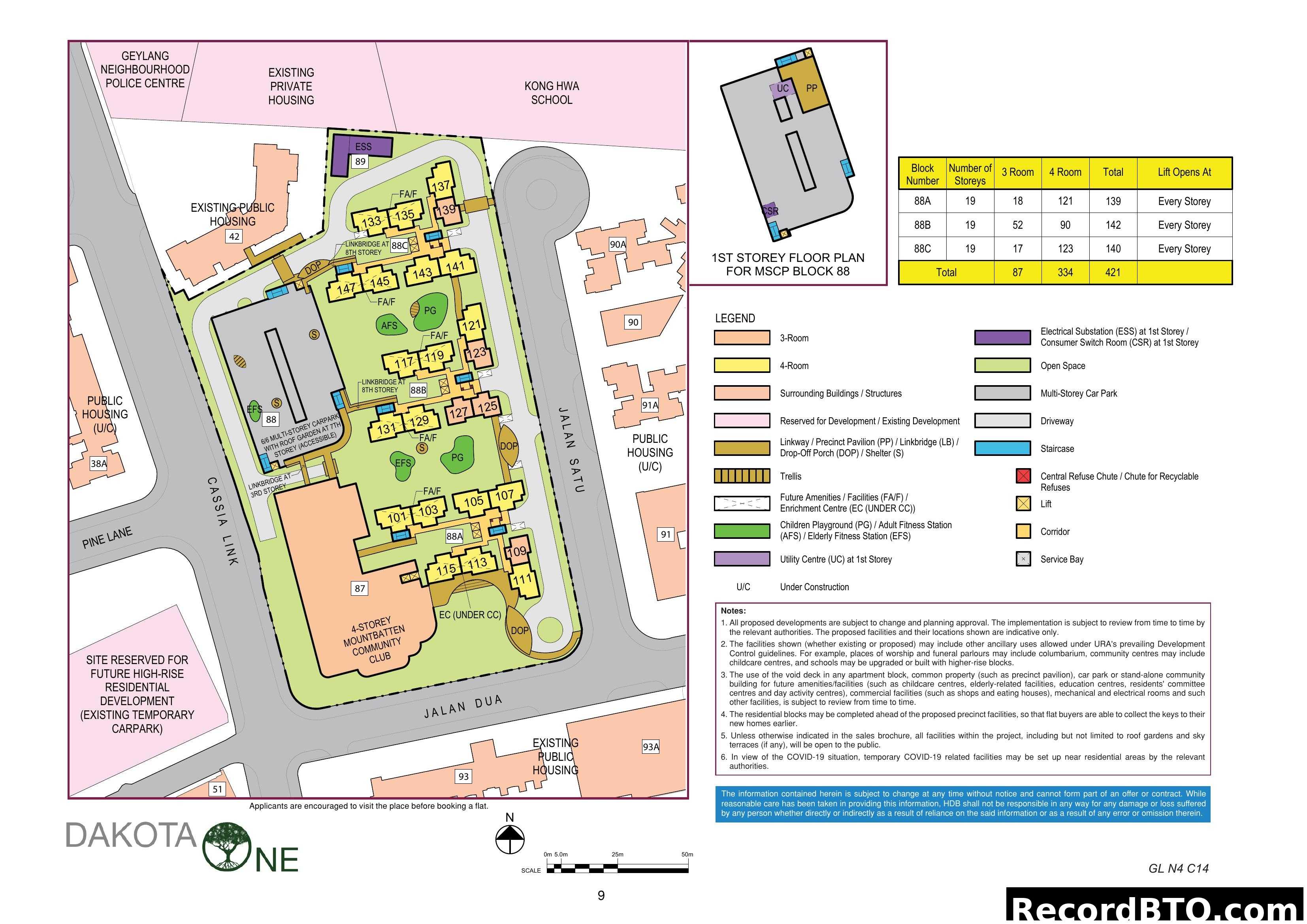 Dakota One Site Plan with Block and Unit Information