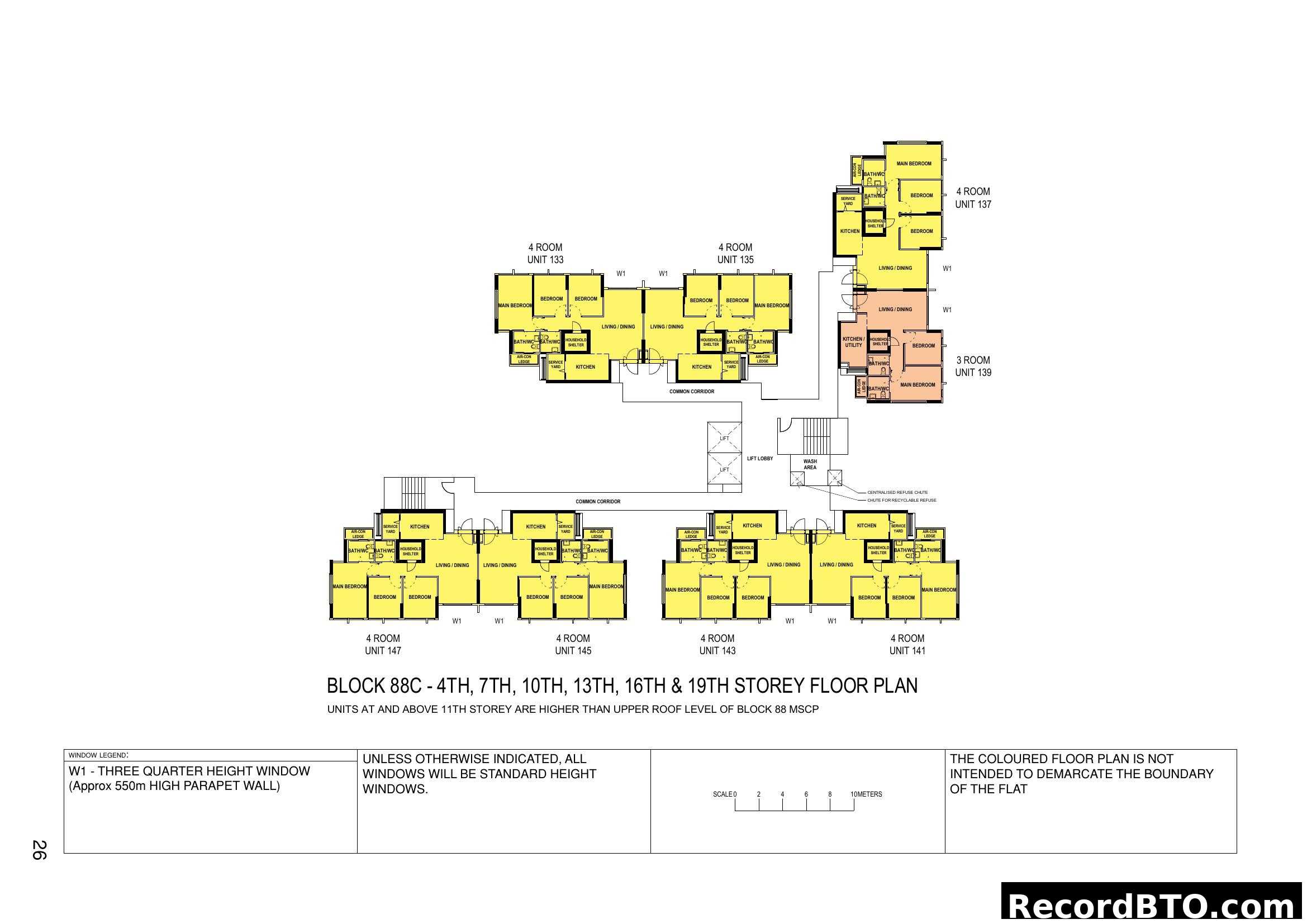 Block 88C - 4th, 7th, 10th, 13th, 16th & 19th Storey Floor Plan