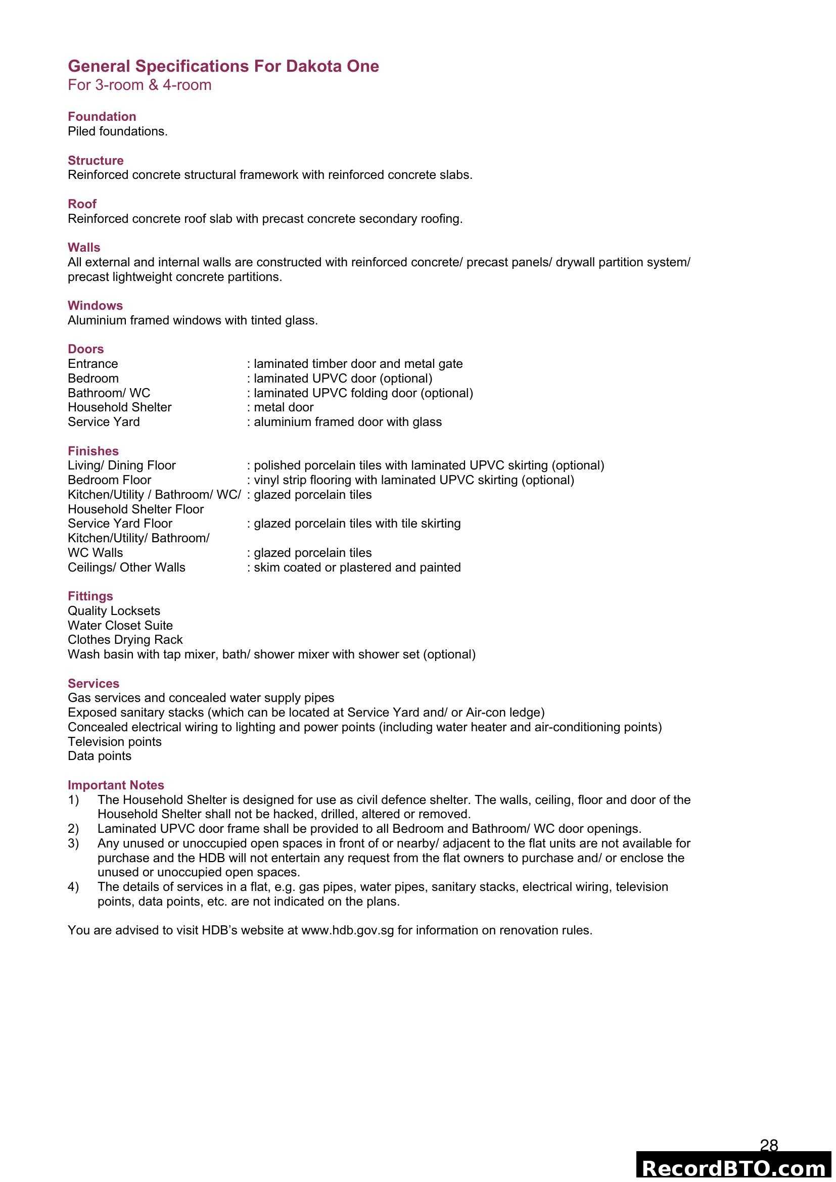 General Specifications For Dakota One