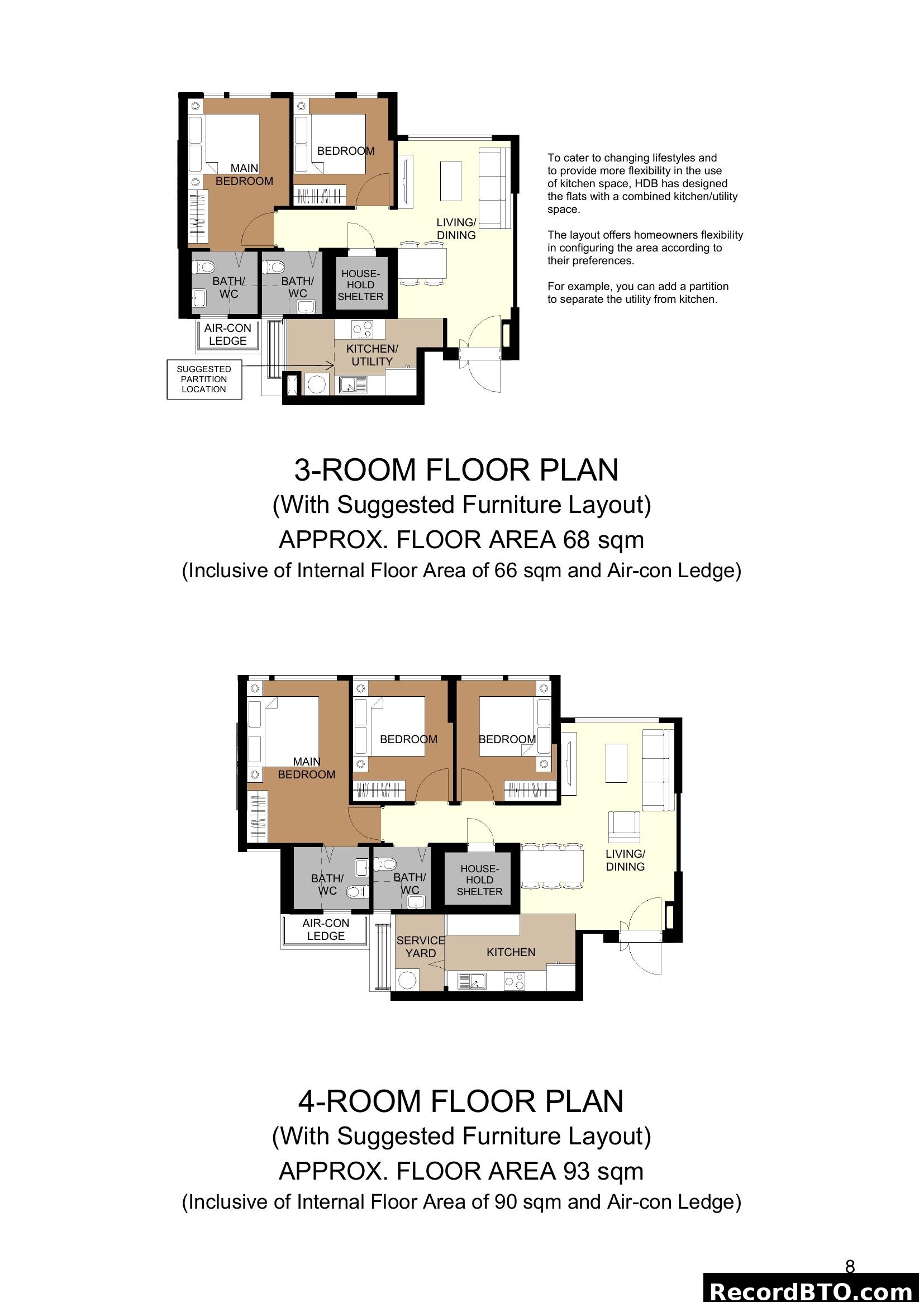 3-room and 4-room HDB Floor Plans