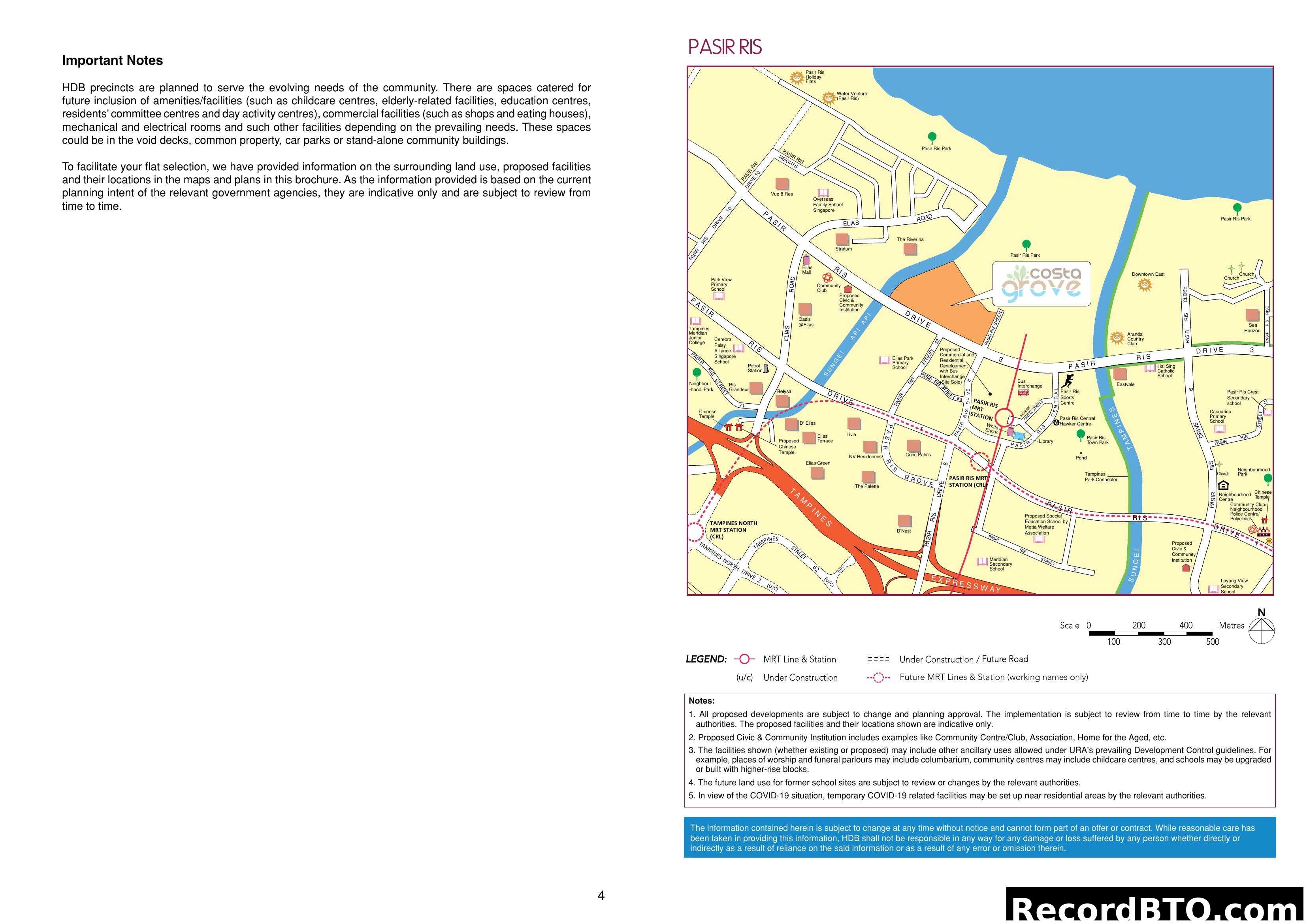 Pasir Ris Location Map with Important Notes