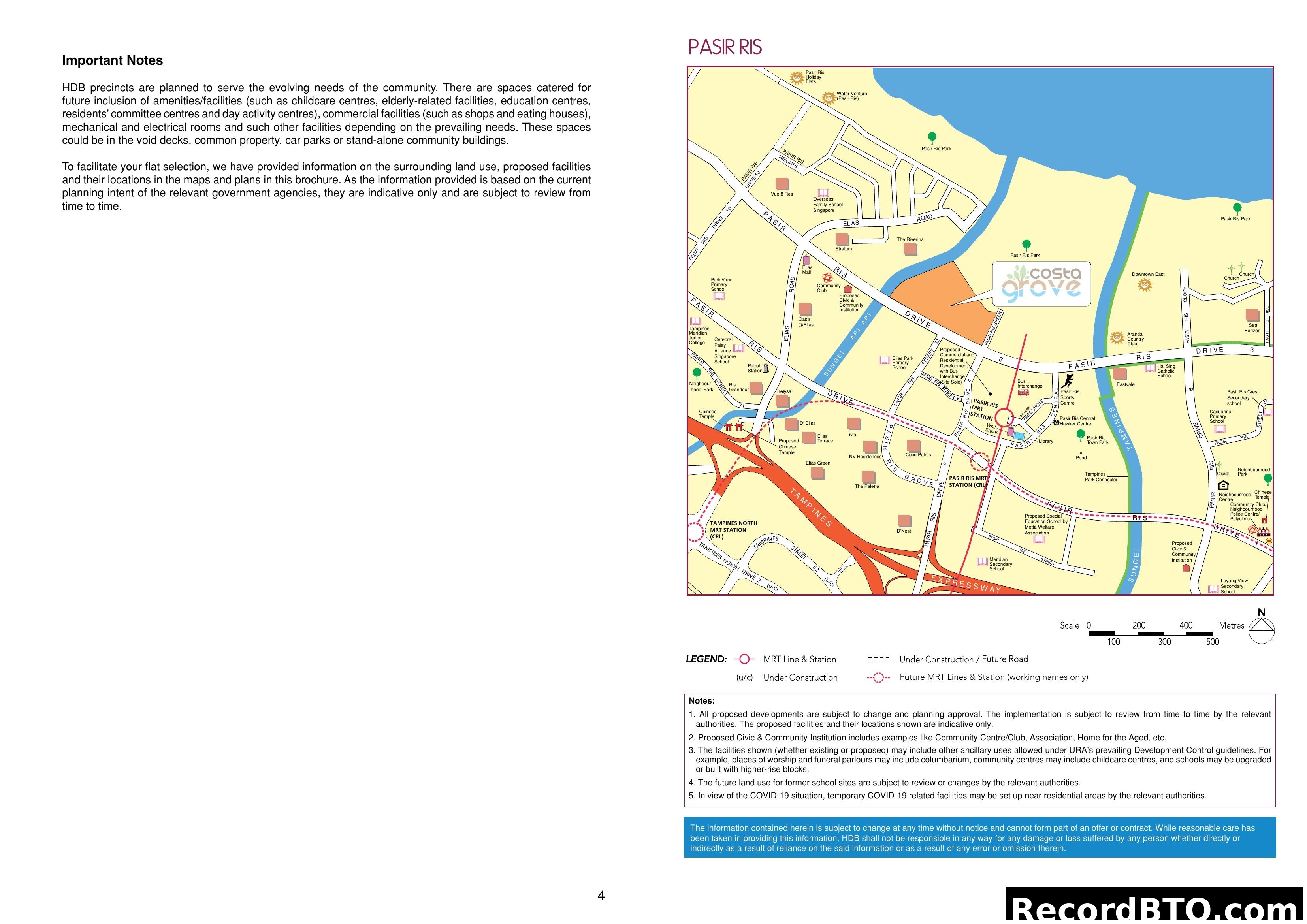 Pasir Ris Location Map with Important Notes