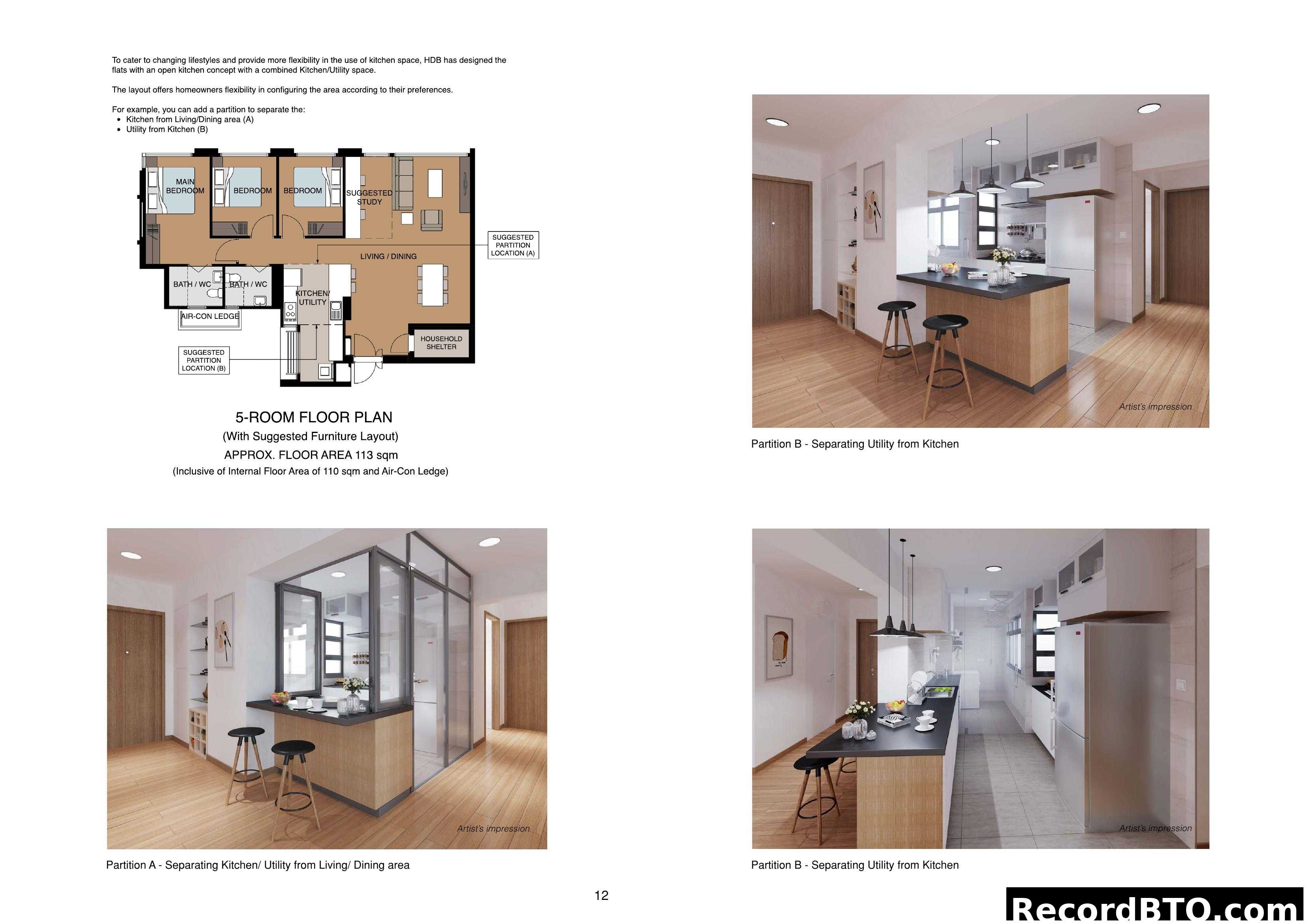 5-Room Floor Plan with Flexible Kitchen Options