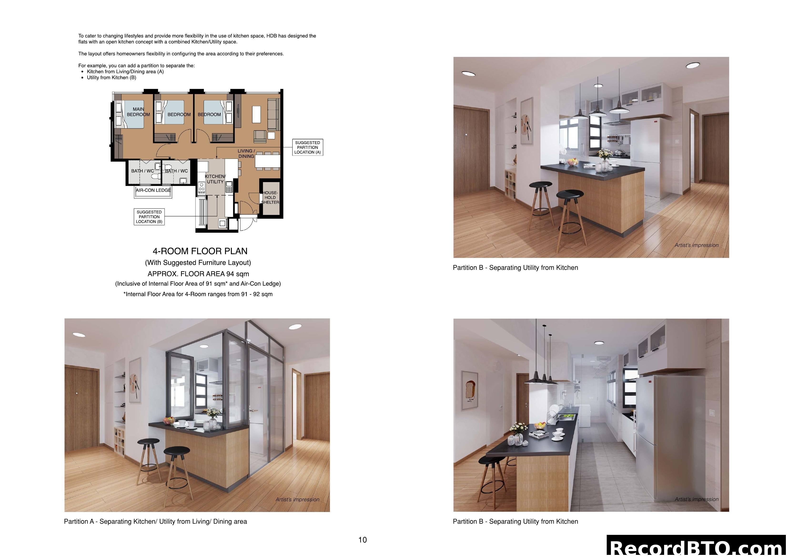 4-Room Floor Plan and Kitchen Flexibility Options