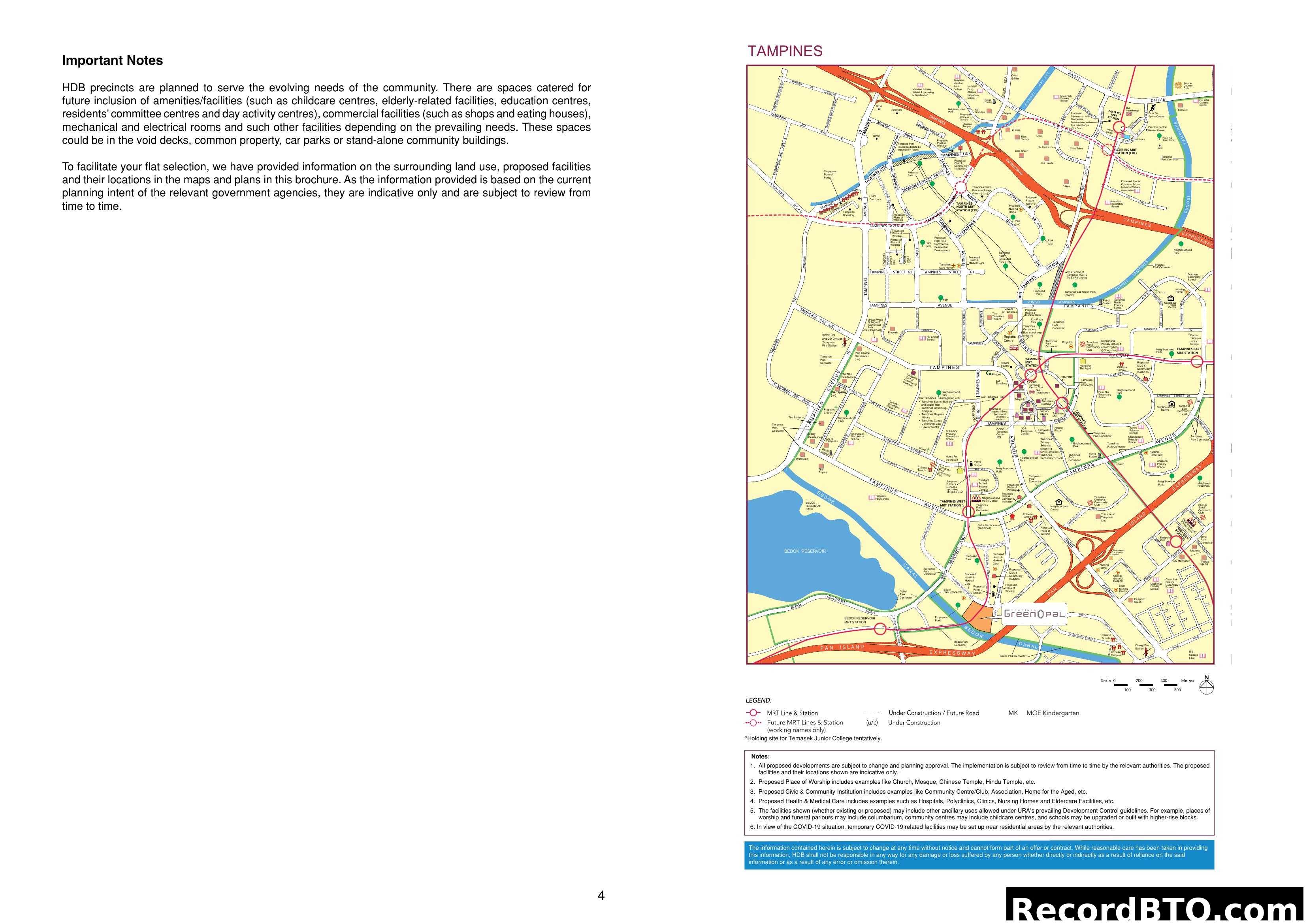 Tampines Location Map & Brochure Notes