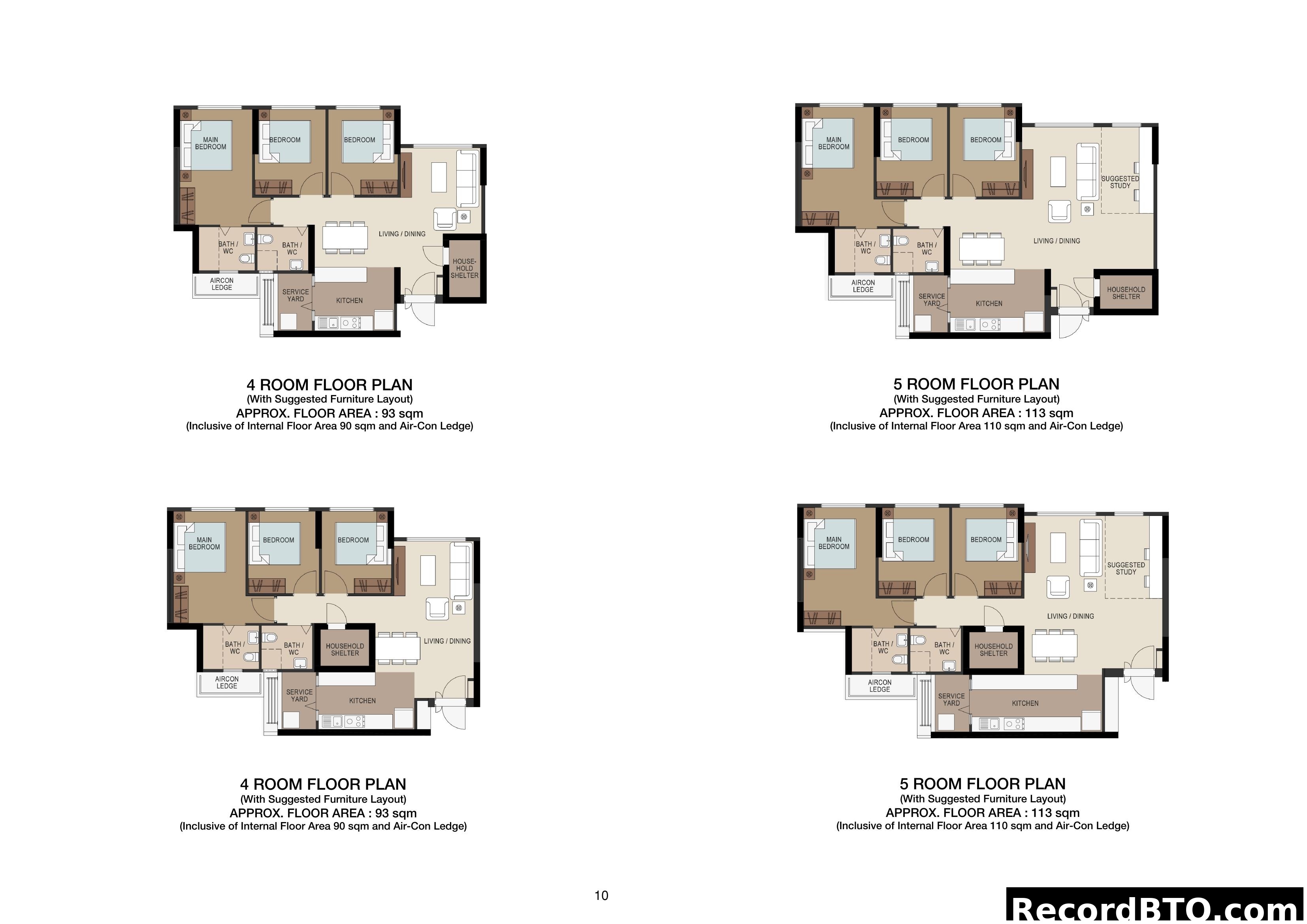 HDB 4-Room and 5-Room Floor Plans with Layouts