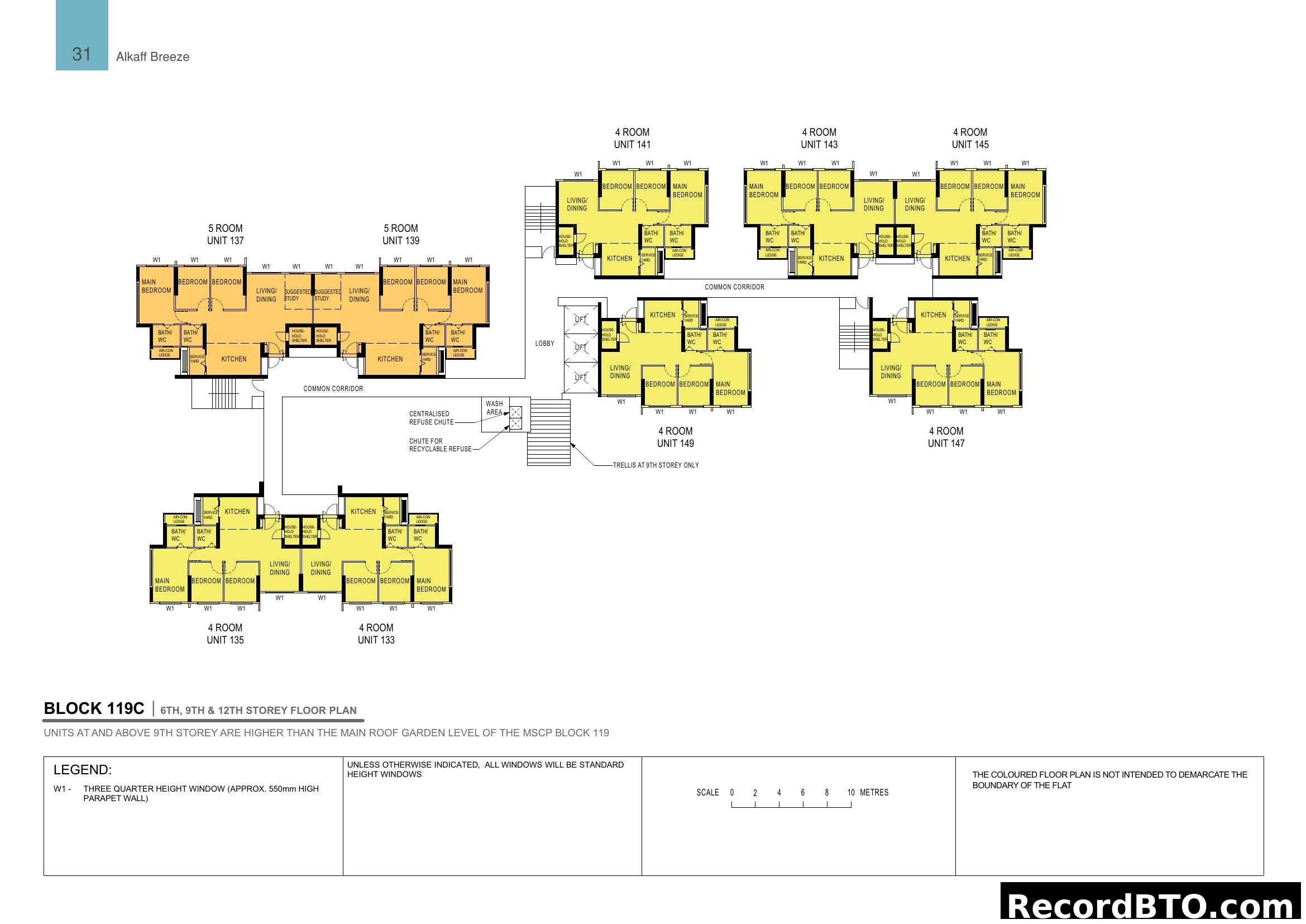 Alkaff Breeze Block 119C 6th, 9th & 12th Storey Floor Plan