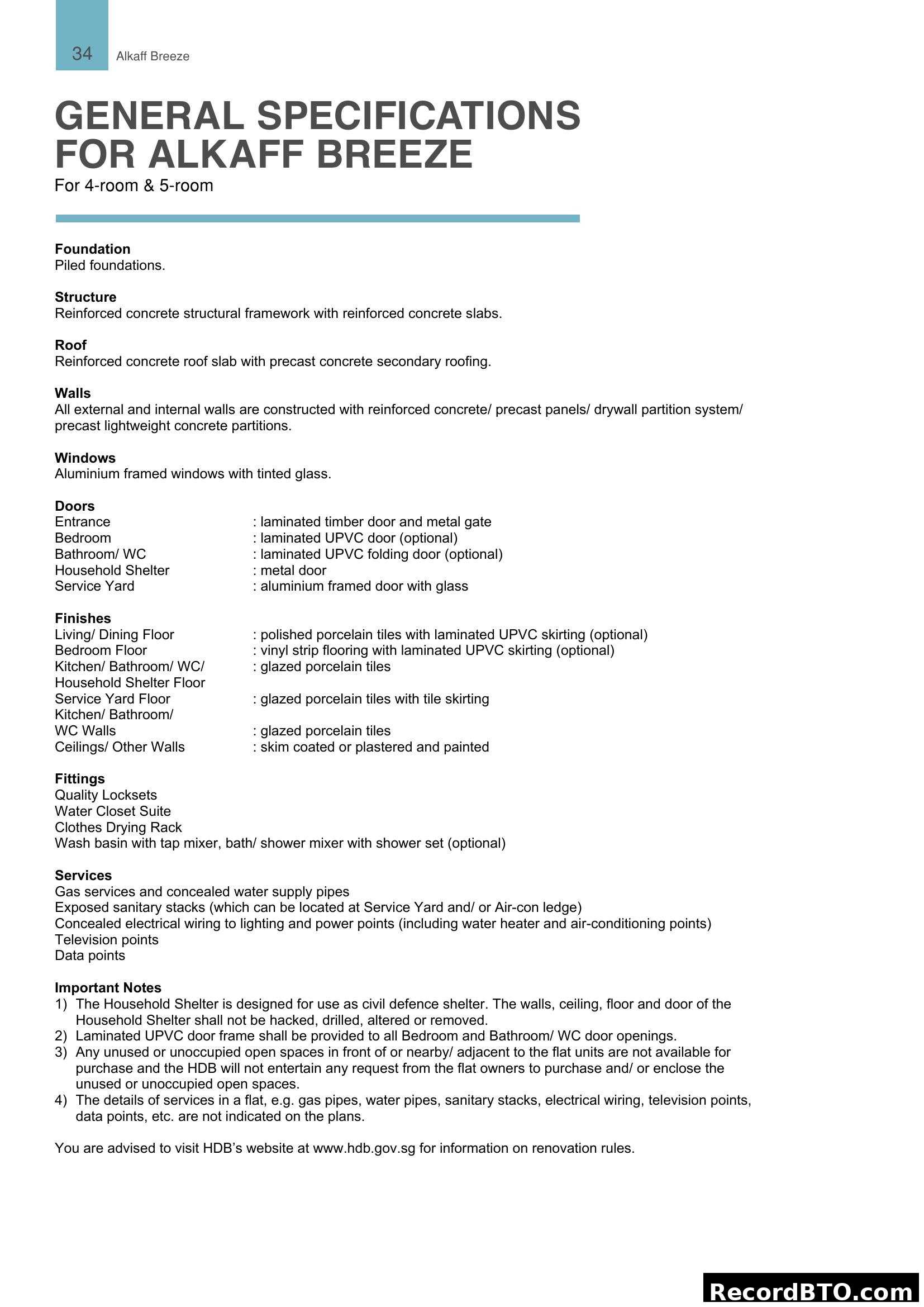 Alkaff Breeze General Specifications
