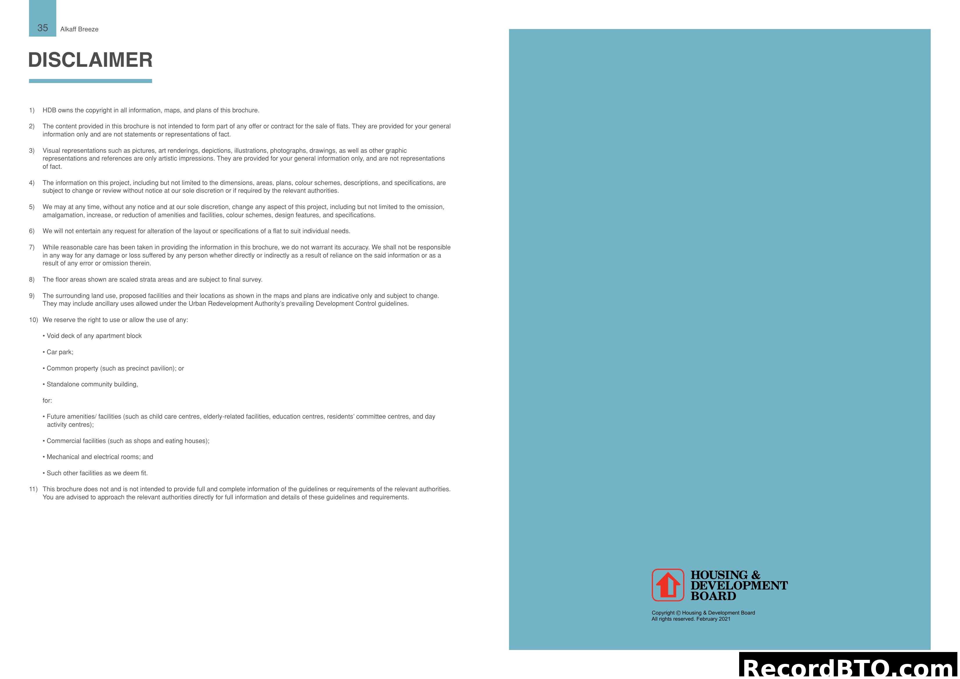 Disclaimer page for Alkaff Breeze brochure