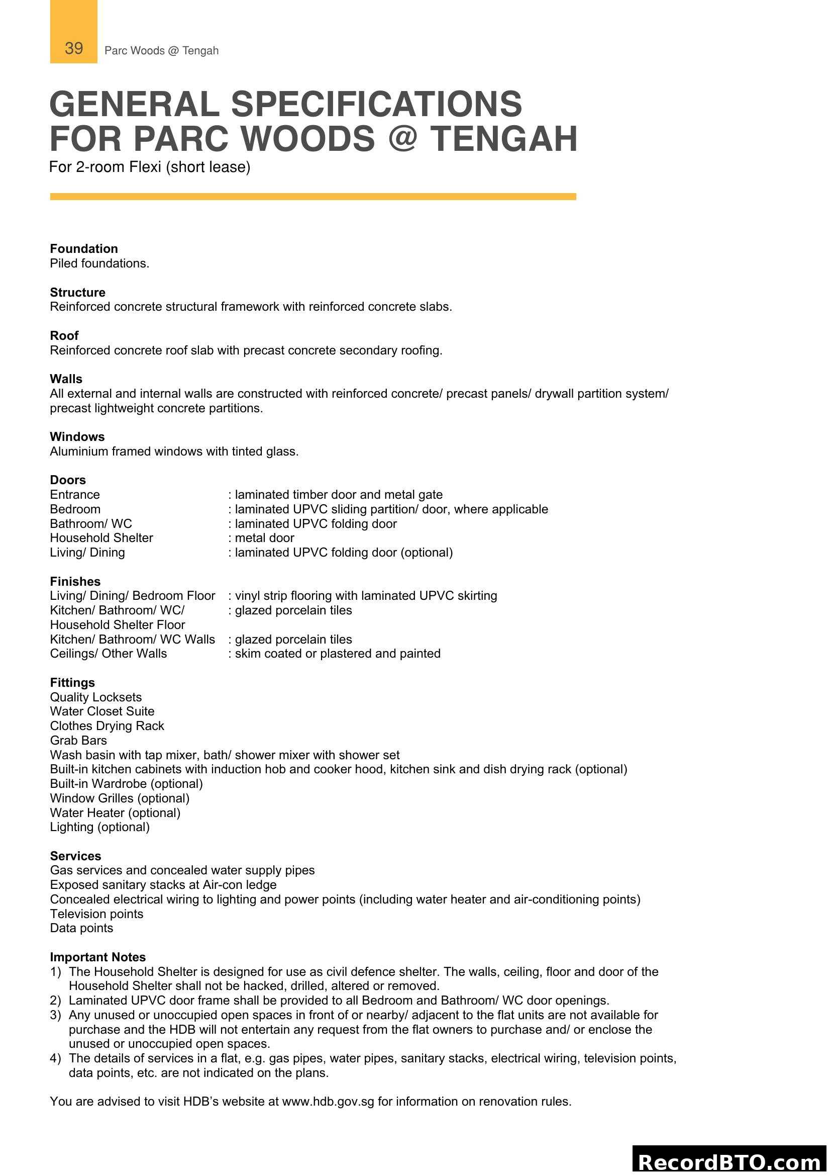 Parc Woods @ Tengah General Specifications