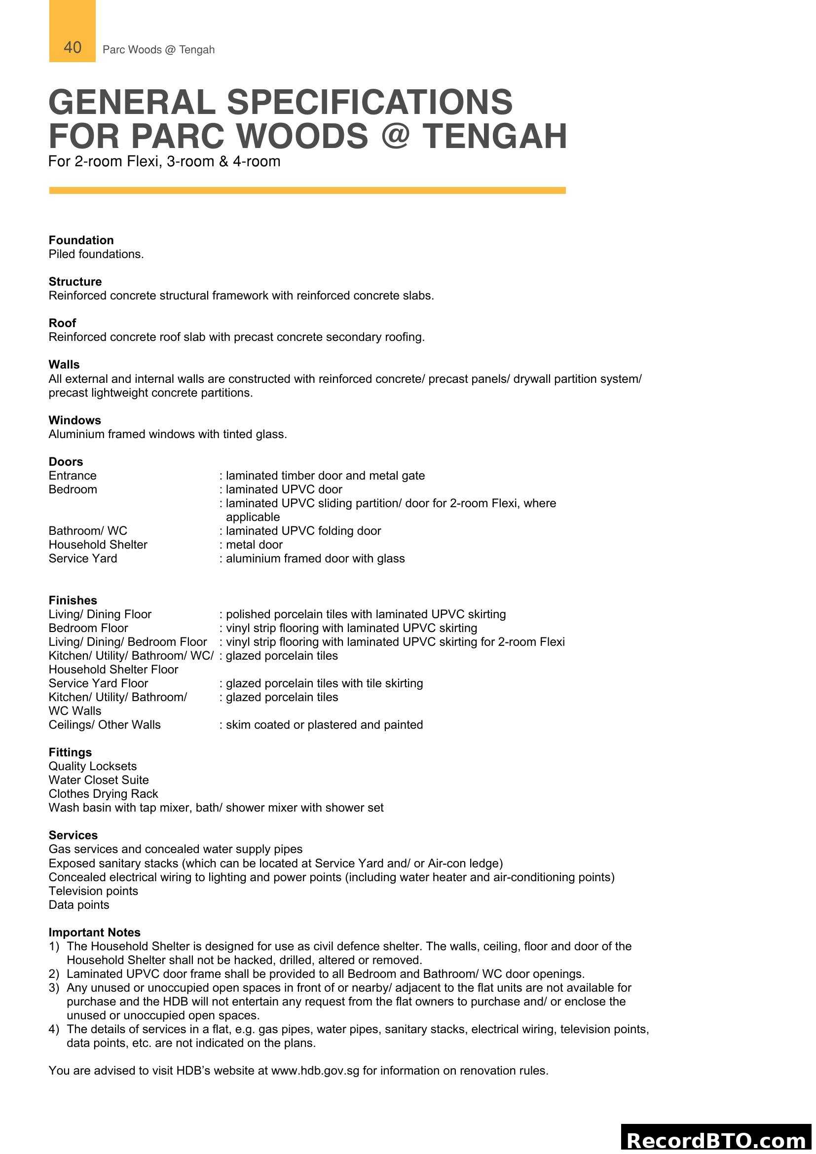 General Specifications for Parc Woods @ Tengah