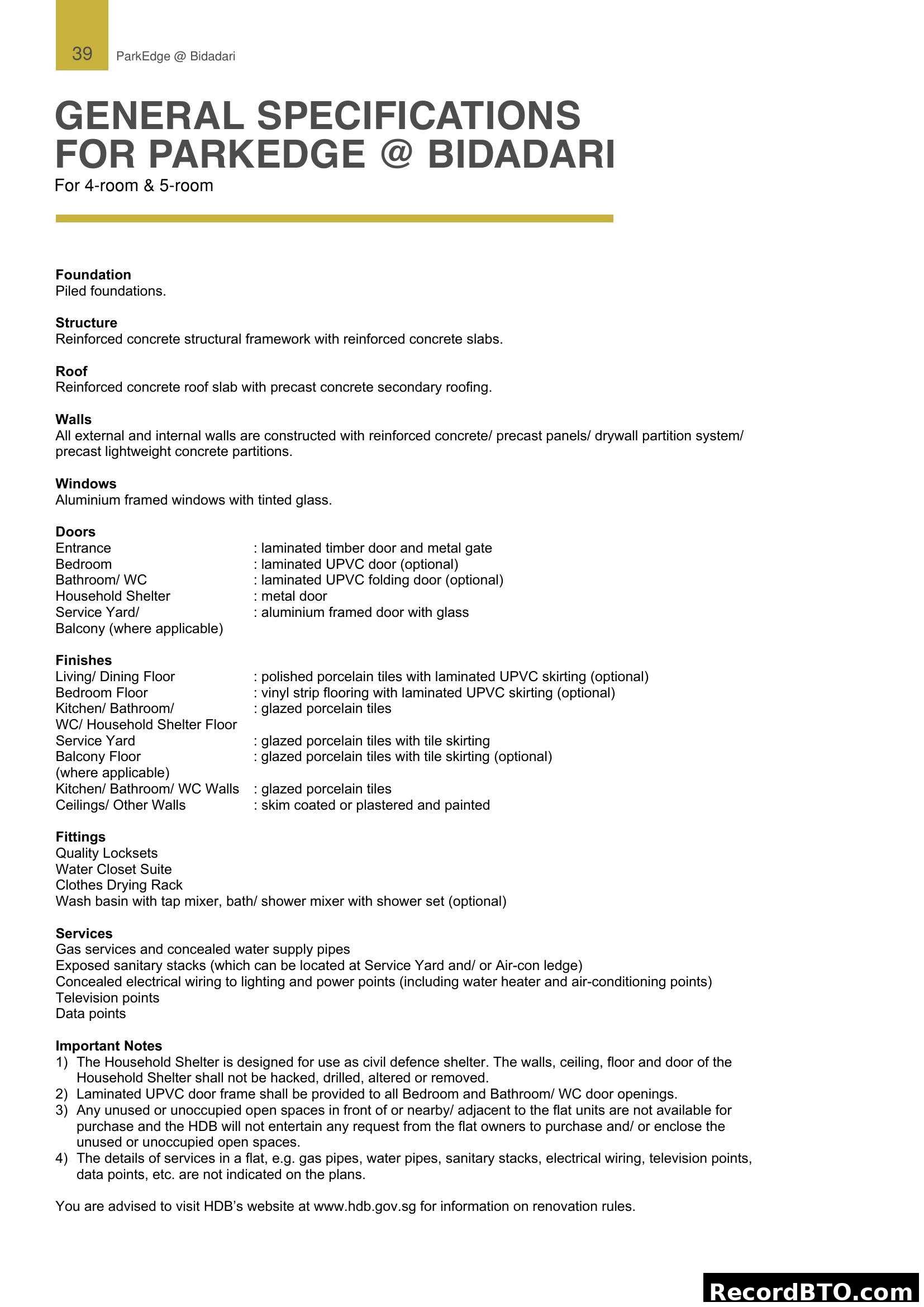 General Specifications for ParkEdge @ Bidadari