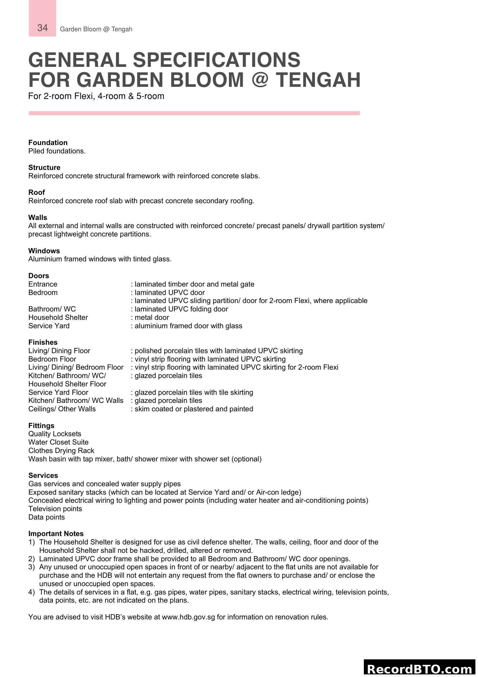 General Specifications for Garden Bloom @ Tengah