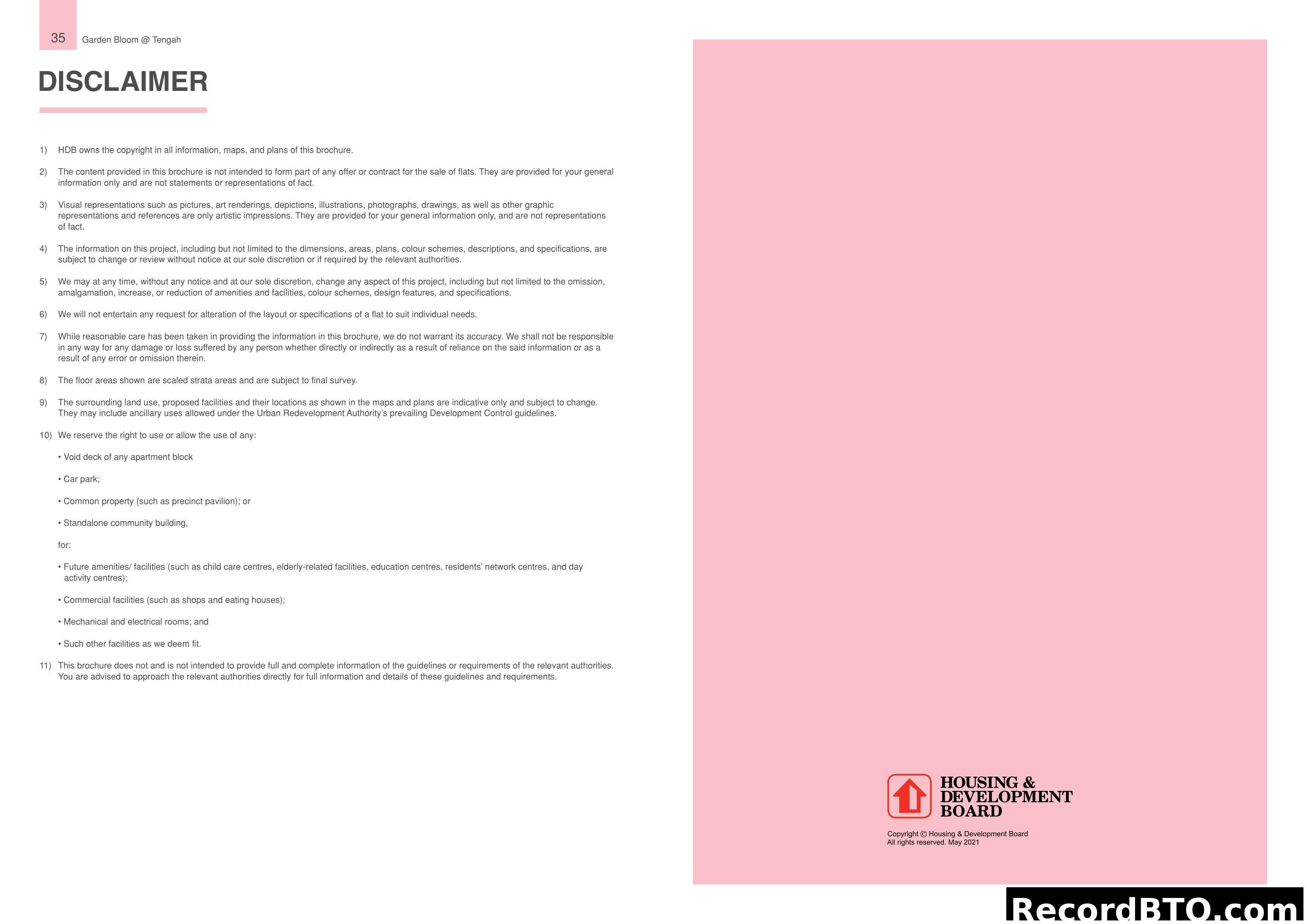 Disclaimer for Garden Bloom @ Tengah Brochure
