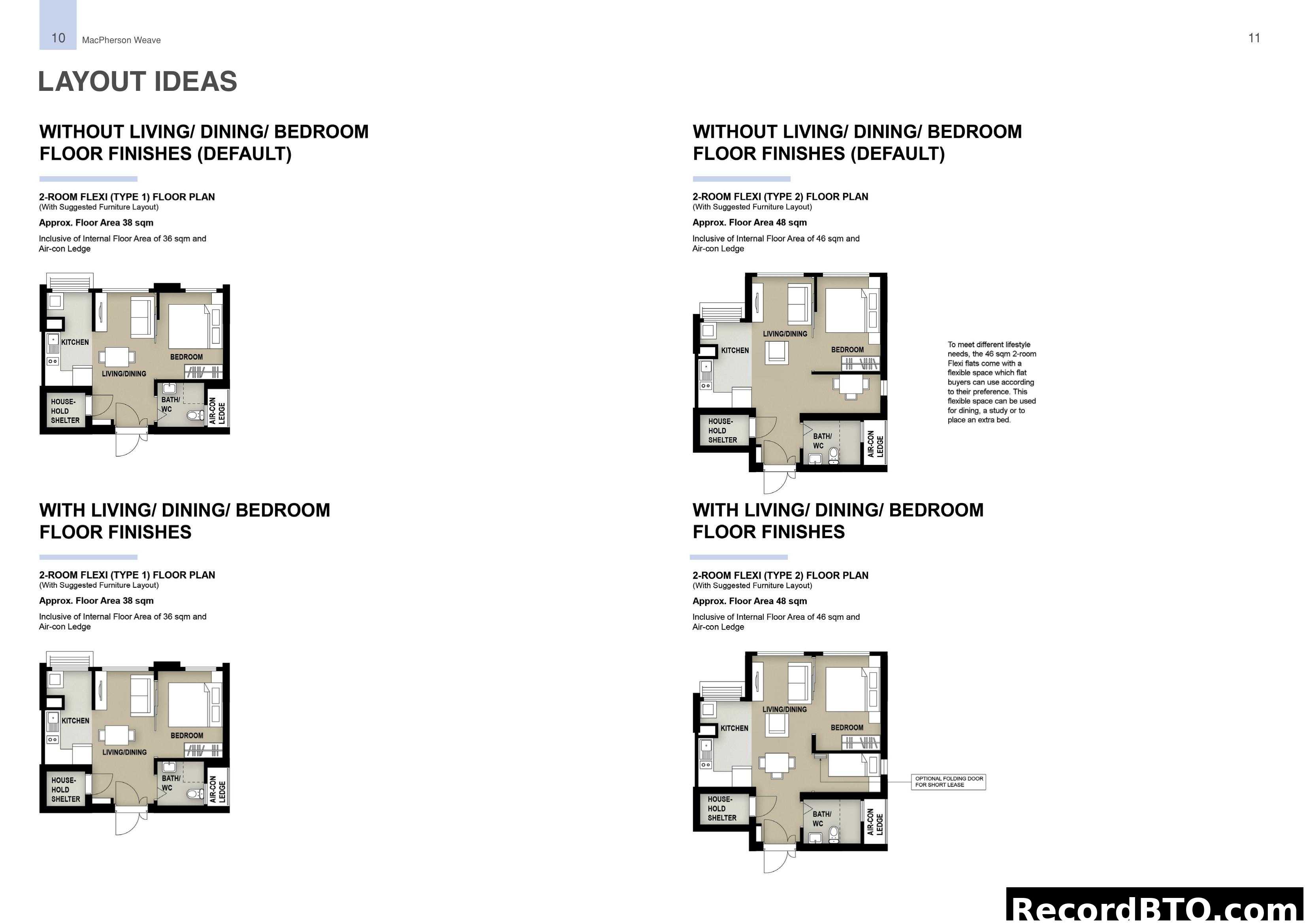 2-Room Flexi Unit Layouts and Floor Finish Options