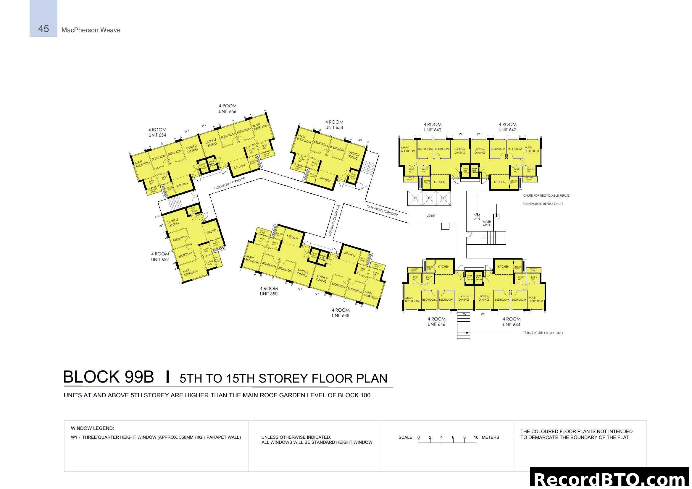 Block 99B: 5th-15th Storey Floor Plan (4-Room Units)