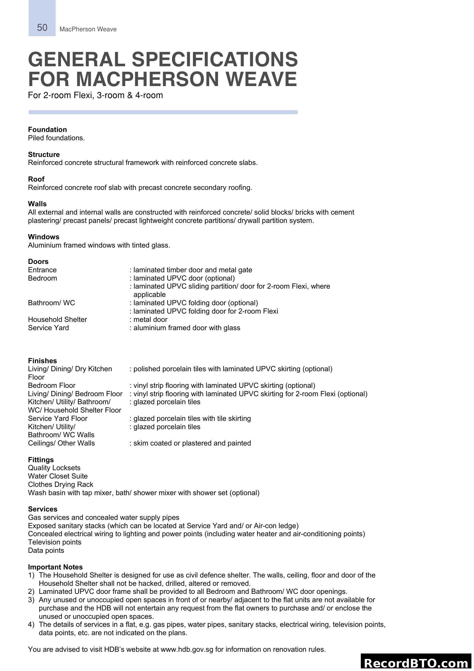 General Specifications for MacPherson Weave