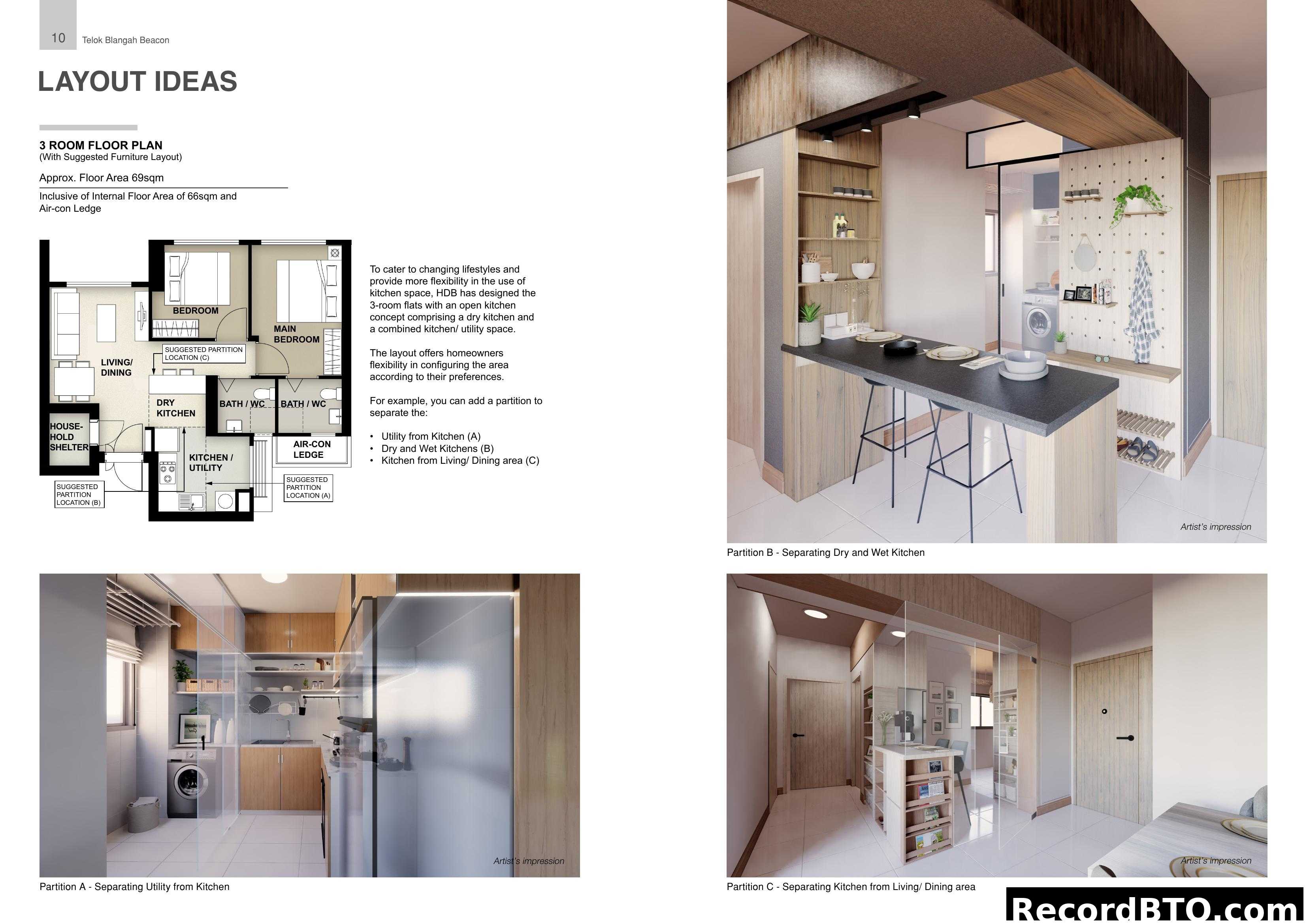 3-Room Floor Plan & Flexible Kitchen Layout Ideas