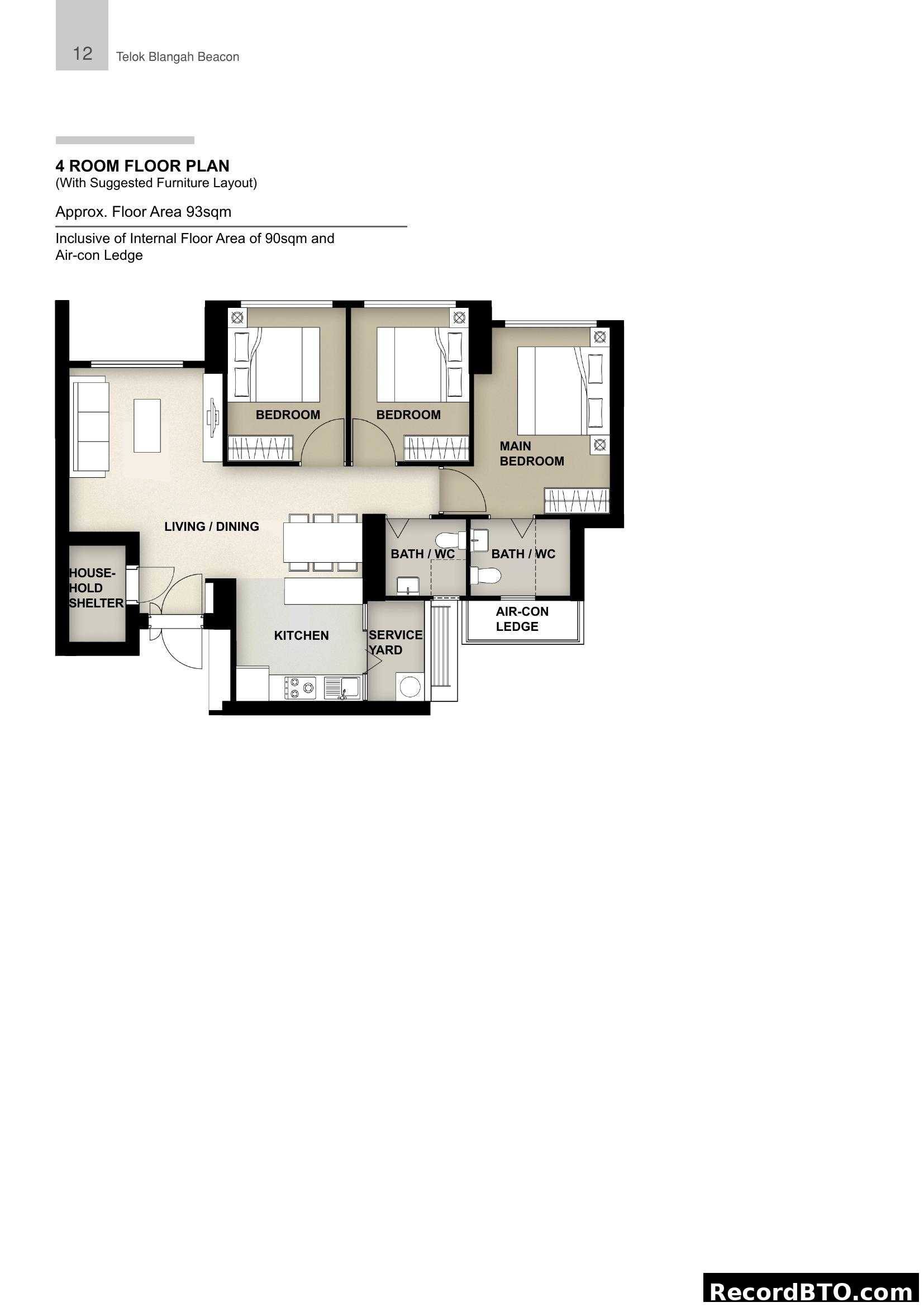 Telok Blangah Beacon - 4 Room Floor Plan