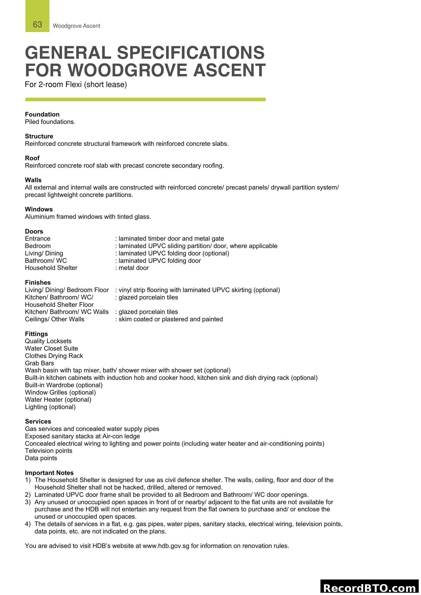 Woodgrove Ascent General Specifications