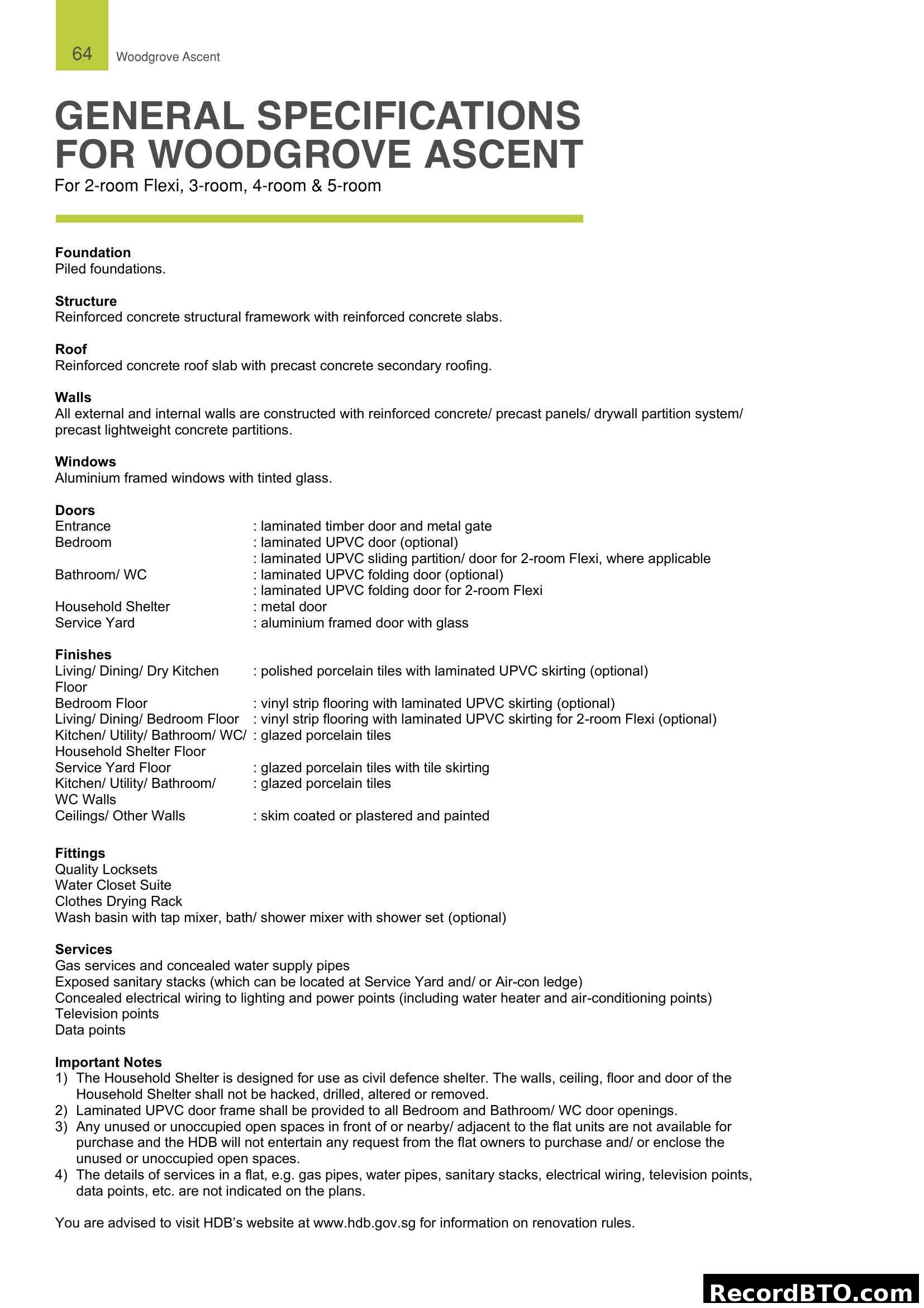 General Specifications for Woodgrove Ascent