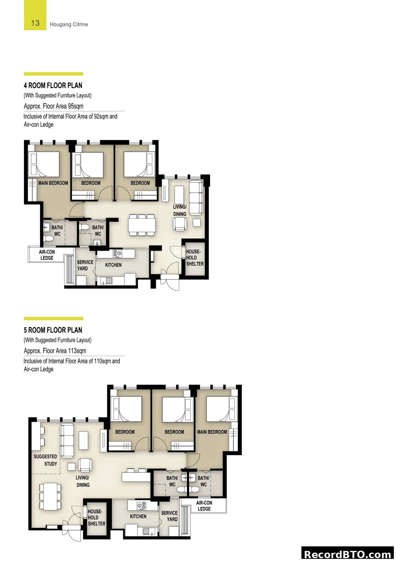 Hougang Citrine 4 & 5 Room Floor Plans