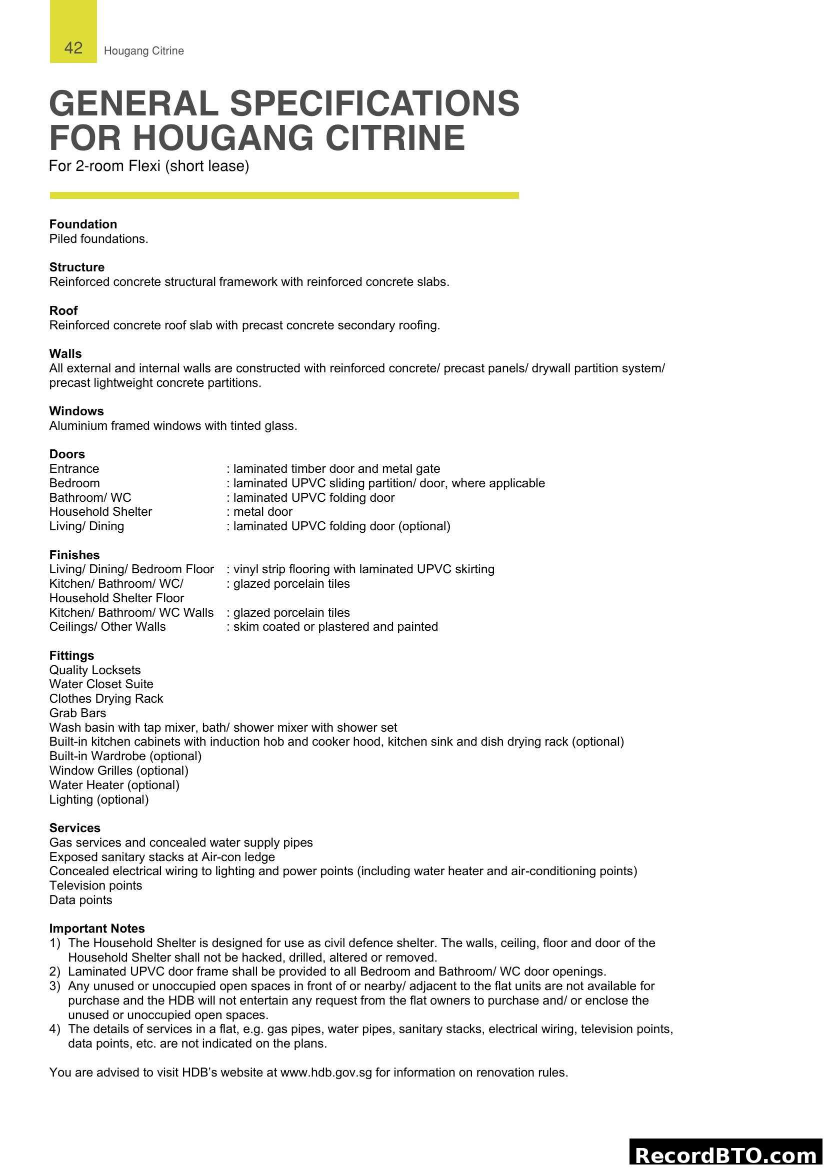 General Specifications for Hougang Citrine