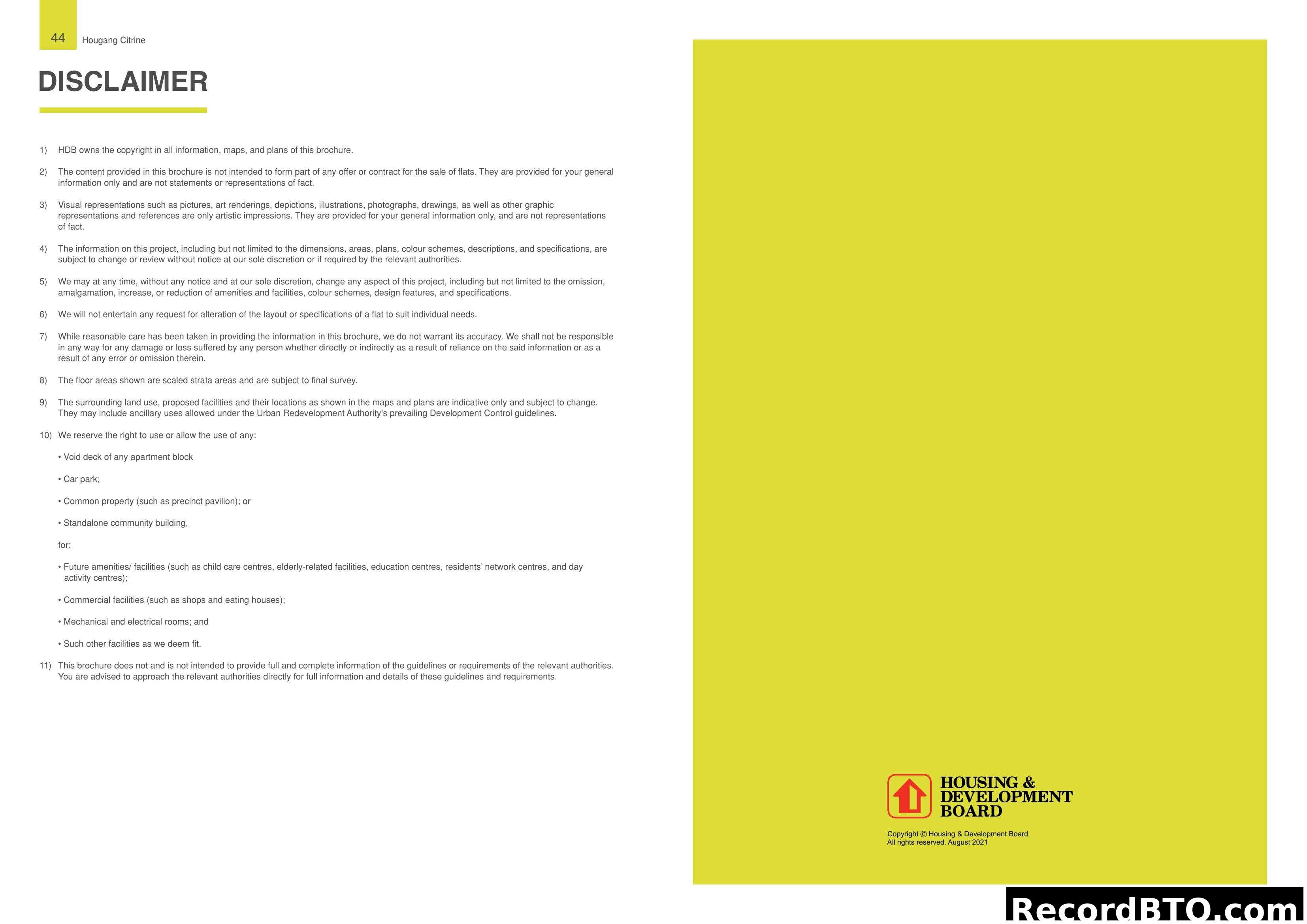 Hougang Citrine Brochure Disclaimer