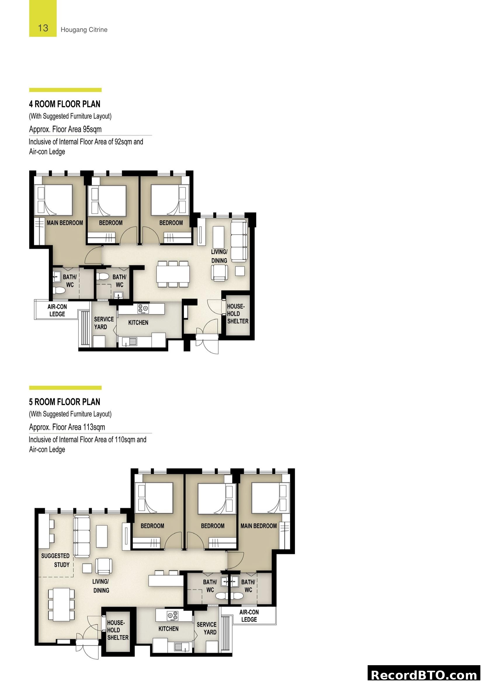 Hougang Citrine 4 & 5 Room Floor Plans