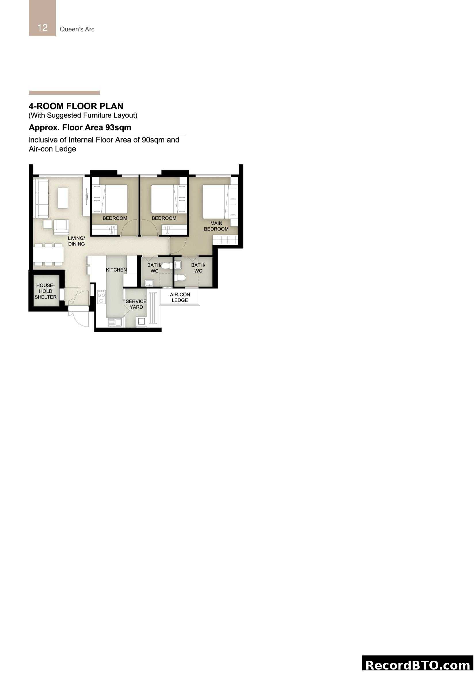 4-Room Floor Plan (Queen's Arc)