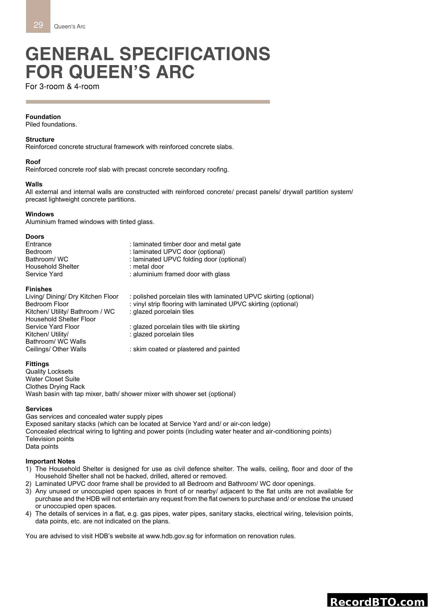 General Specifications for Queen's Arc